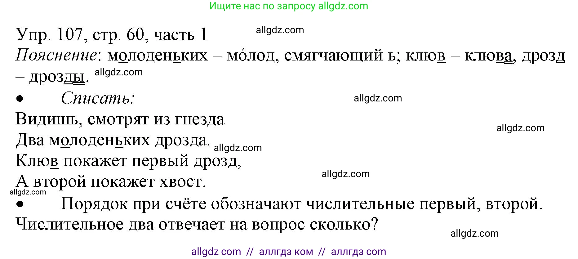 Русский язык, 3 класс Учебник, авторы: Канакина Валентина Павловна, Горецкий Всеслав Гаврилович, издательство Просвещение, Москва, 2023, белого цвета, Часть 1, страница 60, номер 107, Решение