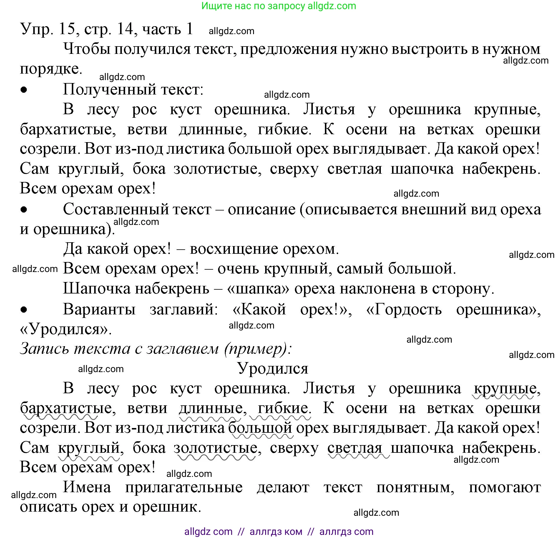 Русский язык, 3 класс Учебник, авторы: Канакина Валентина Павловна, Горецкий Всеслав Гаврилович, издательство Просвещение, Москва, 2023, белого цвета, Часть 1, страница 14, номер 15, Решение