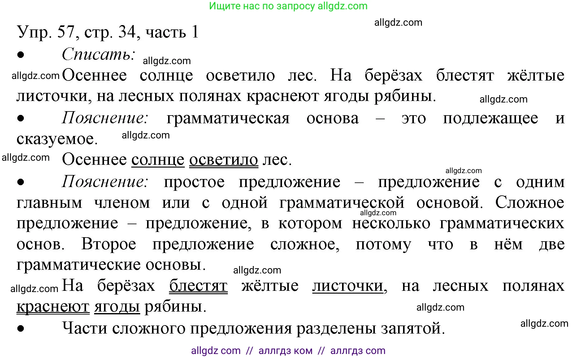 Русский язык, 3 класс Учебник, авторы: Канакина Валентина Павловна, Горецкий Всеслав Гаврилович, издательство Просвещение, Москва, 2023, белого цвета, Часть 1, страница 34, номер 57, Решение