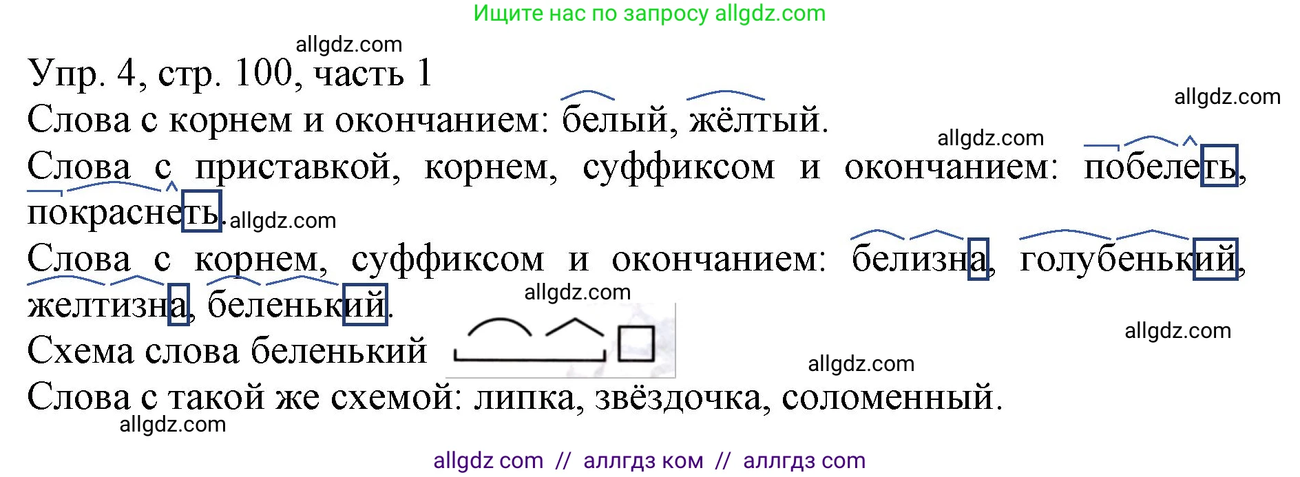 Русский язык, 3 класс Учебник, авторы: Канакина Валентина Павловна, Горецкий Всеслав Гаврилович, издательство Просвещение, Москва, 2023, белого цвета, Часть 1, страница 100, номер 4, Решение