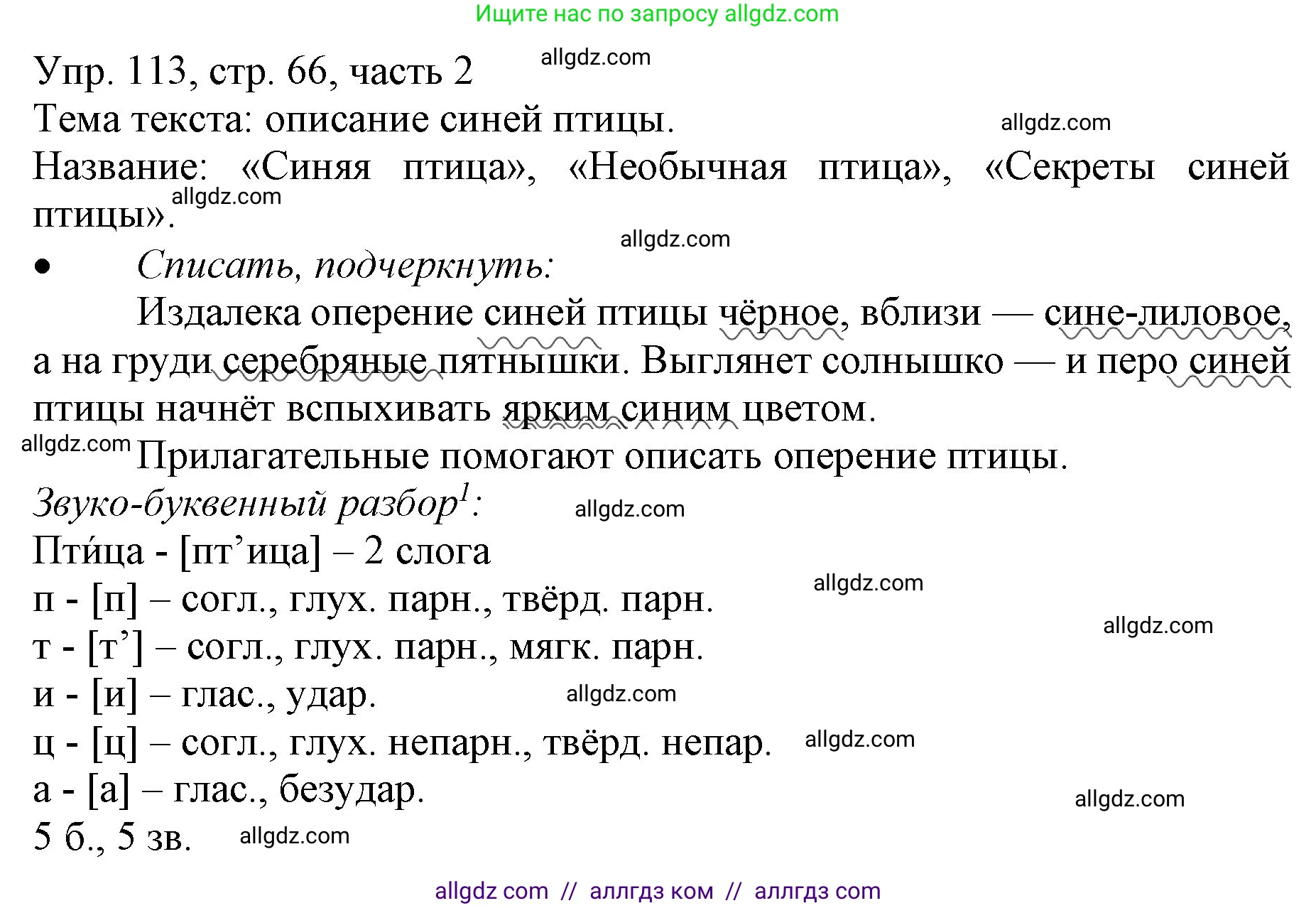 Русский язык, 3 класс Учебник, авторы: Канакина Валентина Павловна, Горецкий Всеслав Гаврилович, издательство Просвещение, Москва, 2023, белого цвета, Часть 2, страница 66, номер 113, Решение