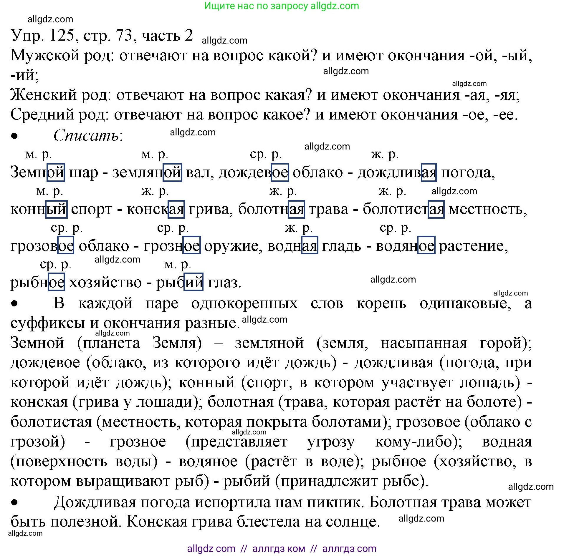 Русский язык, 3 класс Учебник, авторы: Канакина Валентина Павловна, Горецкий Всеслав Гаврилович, издательство Просвещение, Москва, 2023, белого цвета, Часть 2, страница 73, номер 125, Решение