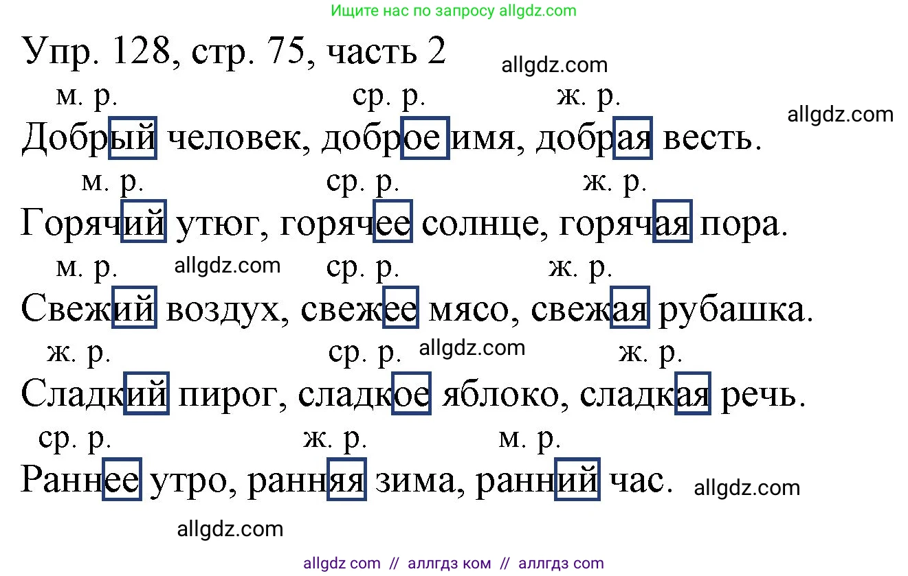 Русский язык, 3 класс Учебник, авторы: Канакина Валентина Павловна, Горецкий Всеслав Гаврилович, издательство Просвещение, Москва, 2023, белого цвета, Часть 2, страница 75, номер 128, Решение