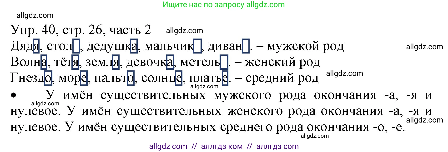Русский язык, 3 класс Учебник, авторы: Канакина Валентина Павловна, Горецкий Всеслав Гаврилович, издательство Просвещение, Москва, 2023, белого цвета, Часть 2, страница 26, номер 40, Решение