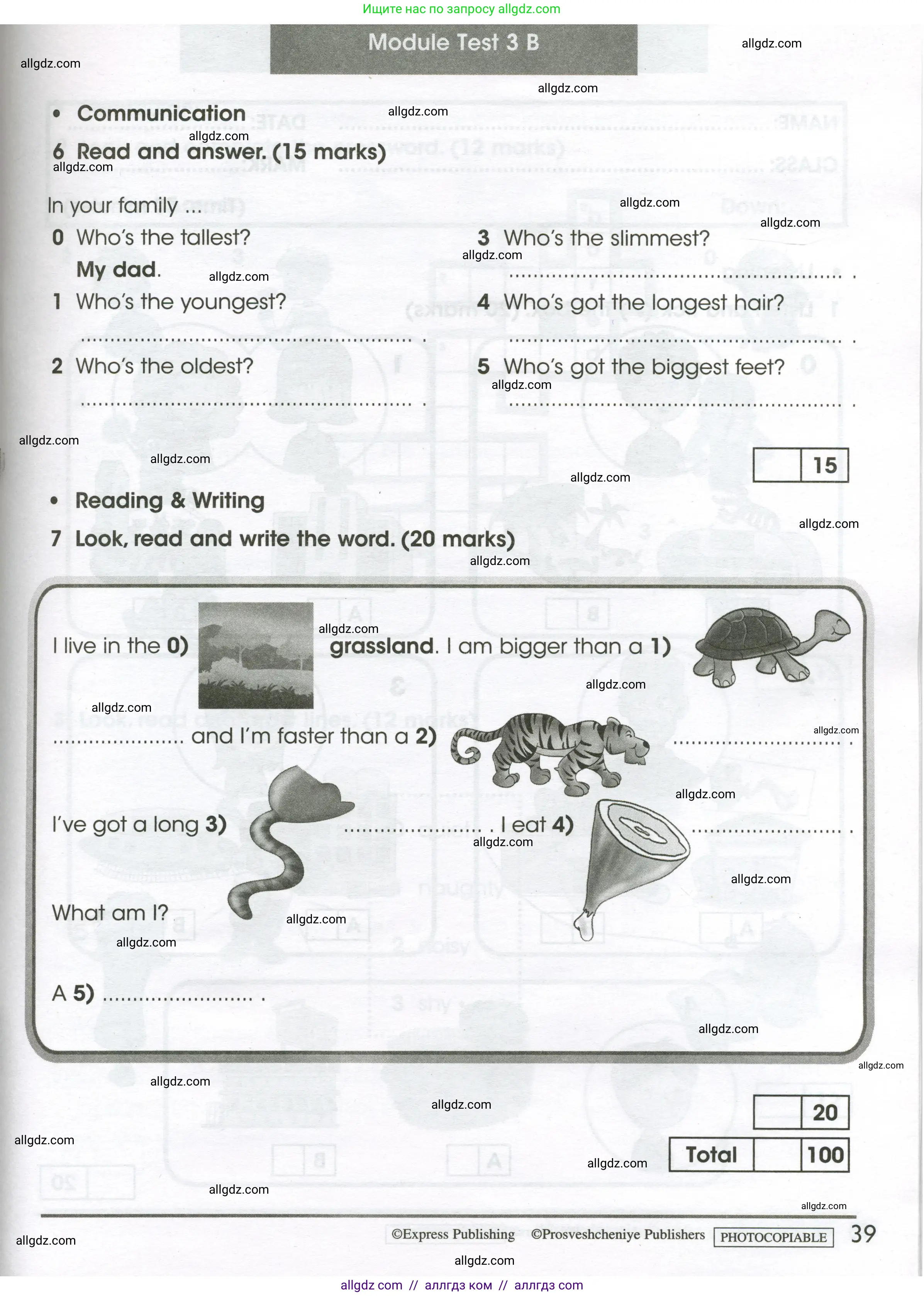 Английский язык (english), 4 класс контрольные задания (test booklet), авторы: Баранова Ксения Михайловна (Baranova Ksenia), Дули Дженни (Dooley Jenny), Копылова Виктория Викторовна (Kopylova Victoria), Мильруд Радислав Петрович (Millrood Radislav), Эванс Вирджиния (Evans Virginia), издательство Просвещение, Москва, 2023, серого цвета, страница 39