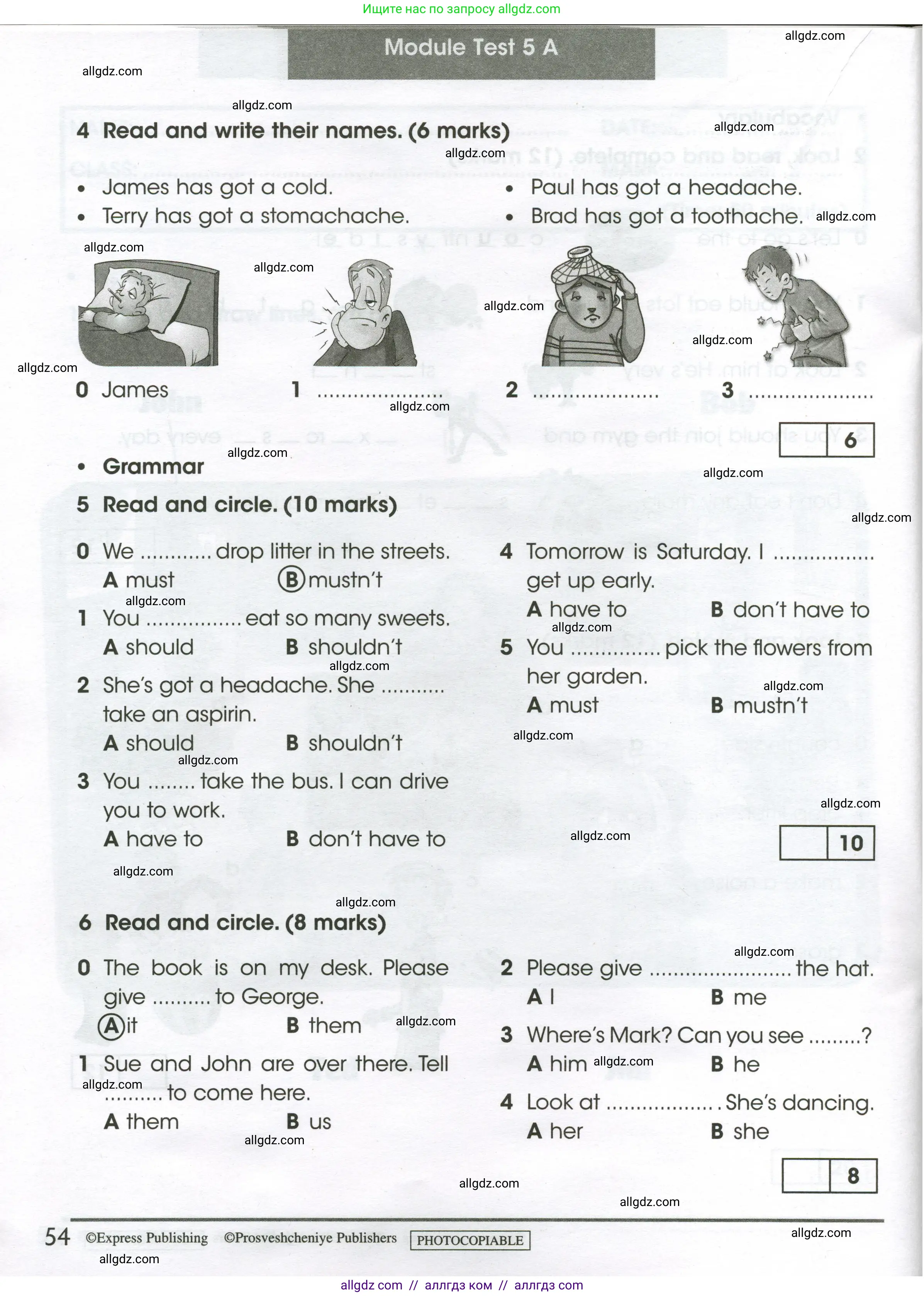 Английский язык (english), 4 класс контрольные задания (test booklet), авторы: Баранова Ксения Михайловна (Baranova Ksenia), Дули Дженни (Dooley Jenny), Копылова Виктория Викторовна (Kopylova Victoria), Мильруд Радислав Петрович (Millrood Radislav), Эванс Вирджиния (Evans Virginia), издательство Просвещение, Москва, 2023, серого цвета, страница 54