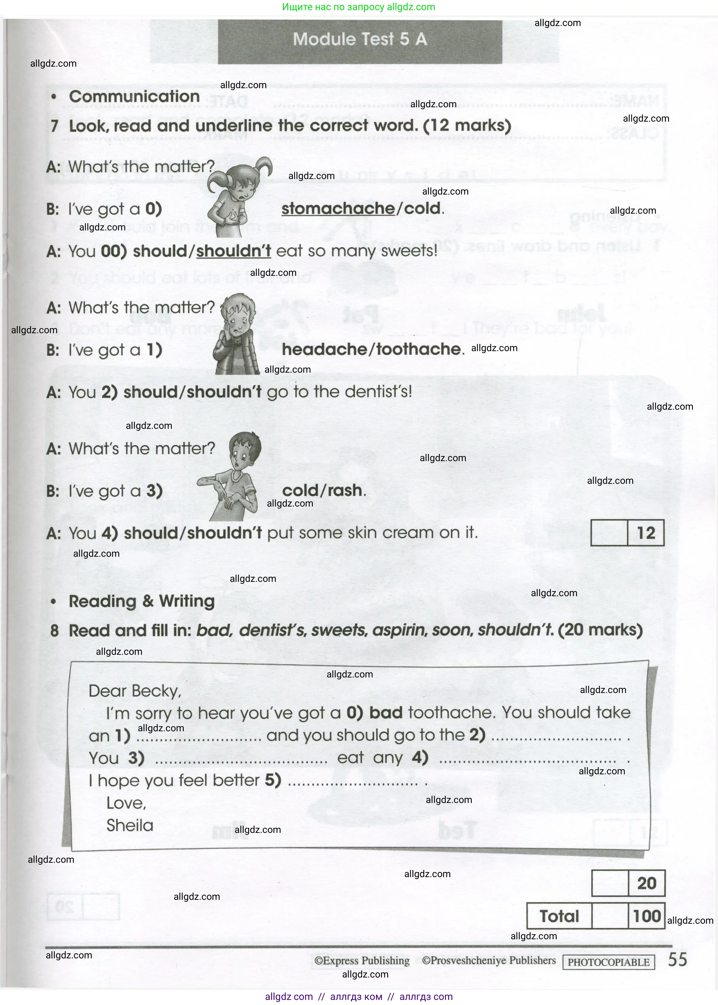 Английский язык (english), 4 класс контрольные задания (test booklet), авторы: Баранова Ксения Михайловна (Baranova Ksenia), Дули Дженни (Dooley Jenny), Копылова Виктория Викторовна (Kopylova Victoria), Мильруд Радислав Петрович (Millrood Radislav), Эванс Вирджиния (Evans Virginia), издательство Просвещение, Москва, 2023, серого цвета, страница 55