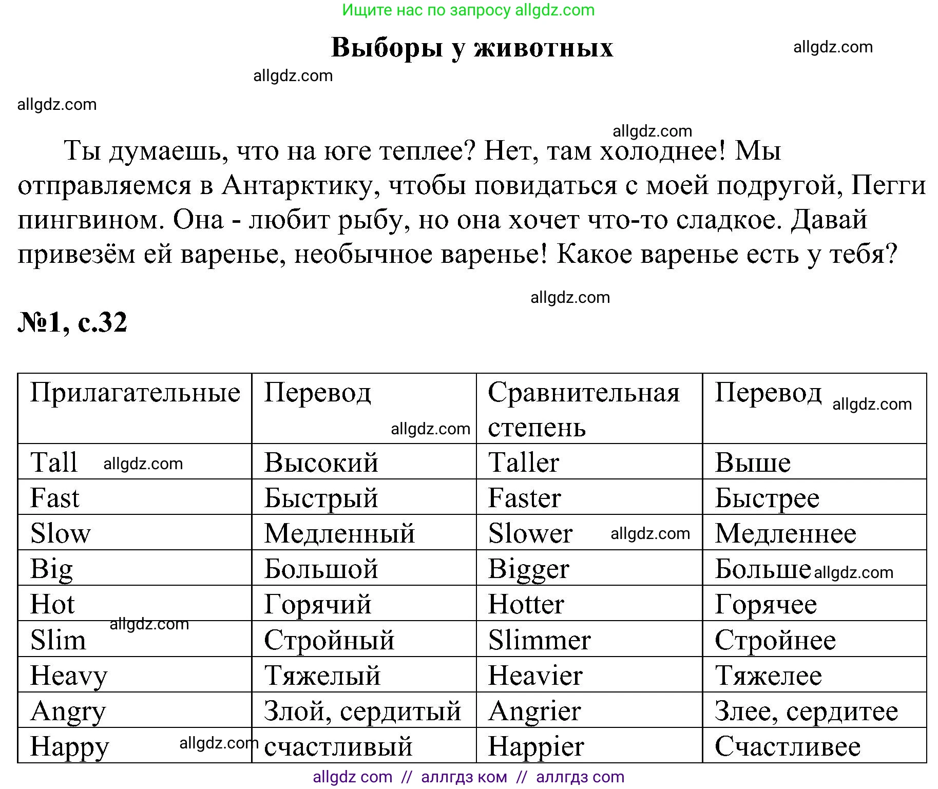Английский язык (english), 4 класс сборник грамматических упражнений, автор: Рязанцева Светлана Борисовна, издательство Просвещение, Москва, 2023, белого цвета, страница 32, номер 1, Решение