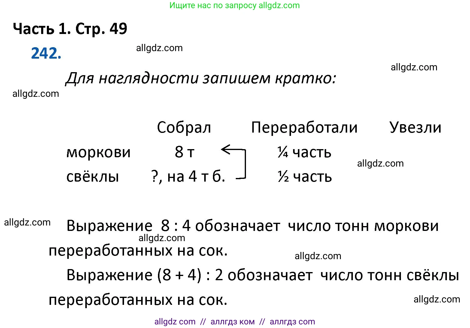 Математика, 4 класс Учебник, авторы: Моро Мария Игнатьевна, Бантова Мария Александровна, Бельтюкова Галина Васильевна, Волкова Светлана Ивановна, Степанова Светлана Вячеславовна, издательство Просвещение, Москва, 2023, белого цвета, Часть 1, страница 49, номер 242, Решение 1