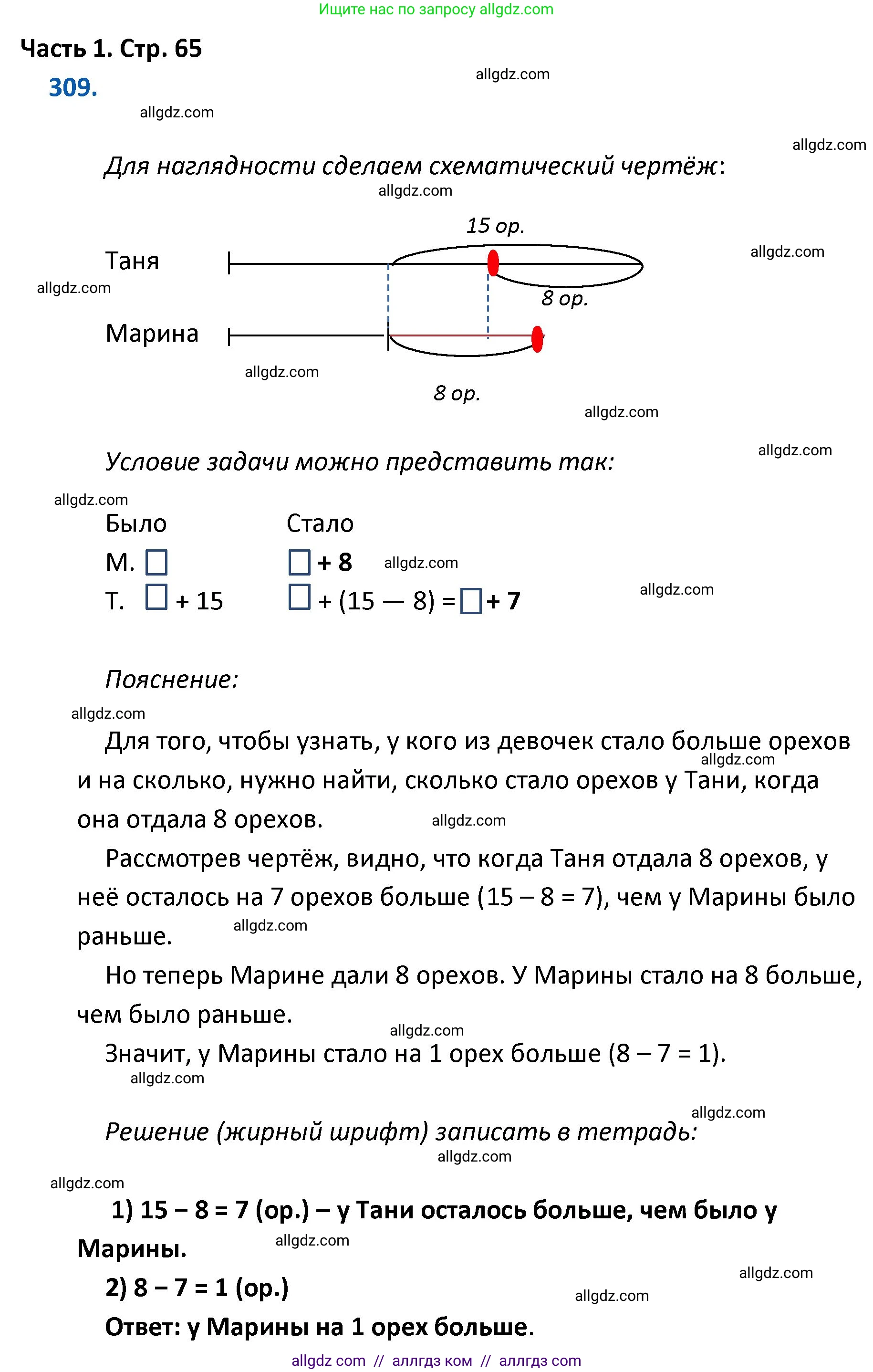 Математика, 4 класс Учебник, авторы: Моро Мария Игнатьевна, Бантова Мария Александровна, Бельтюкова Галина Васильевна, Волкова Светлана Ивановна, Степанова Светлана Вячеславовна, издательство Просвещение, Москва, 2023, белого цвета, Часть 1, страница 65, номер 309, Решение 1