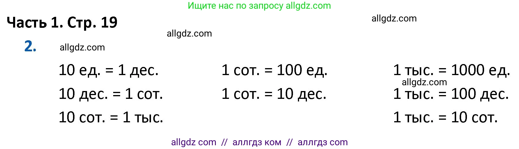 Математика, 4 класс Учебник, авторы: Моро Мария Игнатьевна, Бантова Мария Александровна, Бельтюкова Галина Васильевна, Волкова Светлана Ивановна, Степанова Светлана Вячеславовна, издательство Просвещение, Москва, 2023, белого цвета, Часть 1, страница 19, номер 2, Решение 1