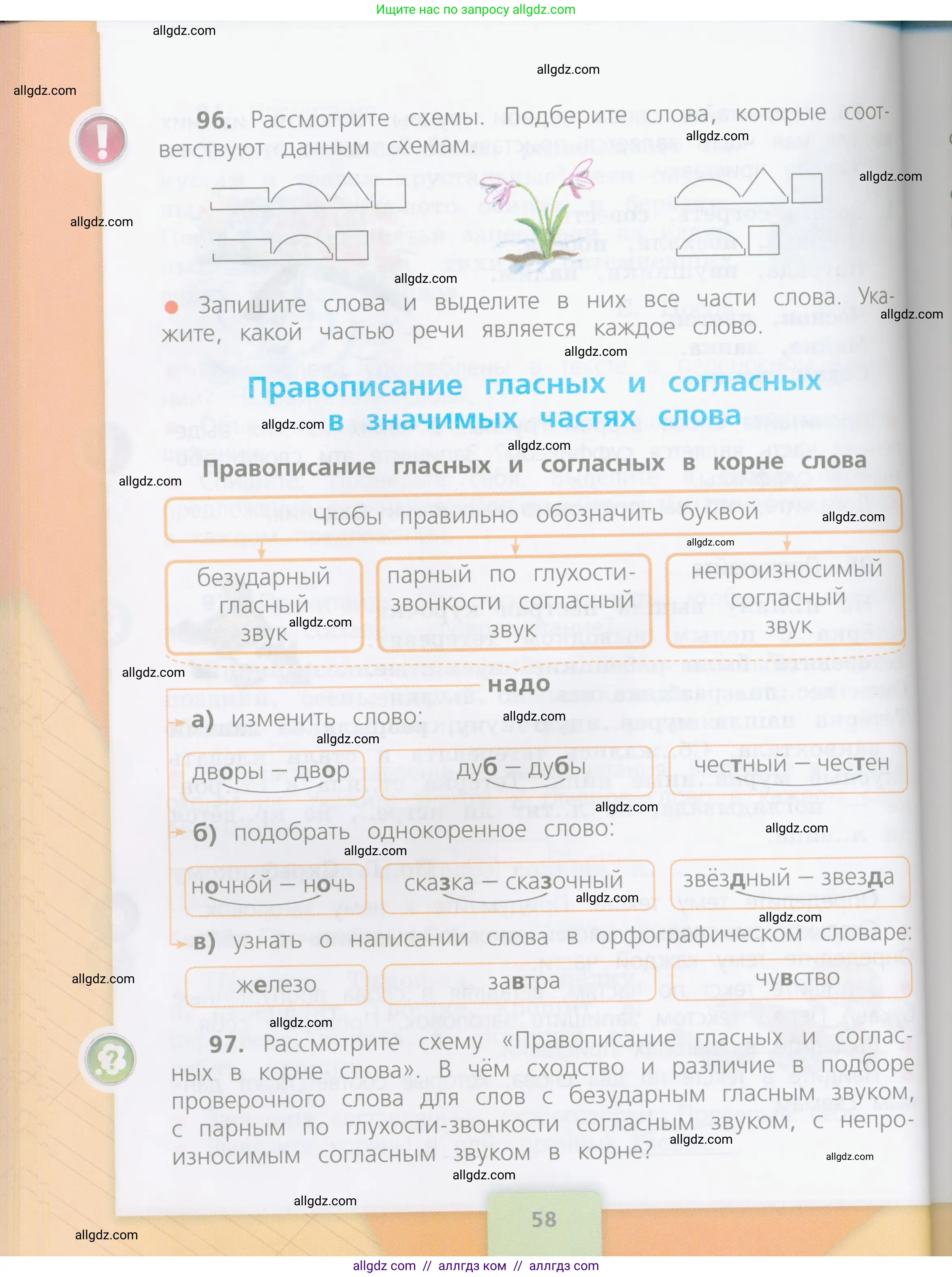 Русский язык, 4 класс Учебник, авторы: Канакина Валентина Павловна, Горецкий Всеслав Гаврилович, издательство Просвещение, Москва, 2023, белого цвета, Часть 1, страница 58