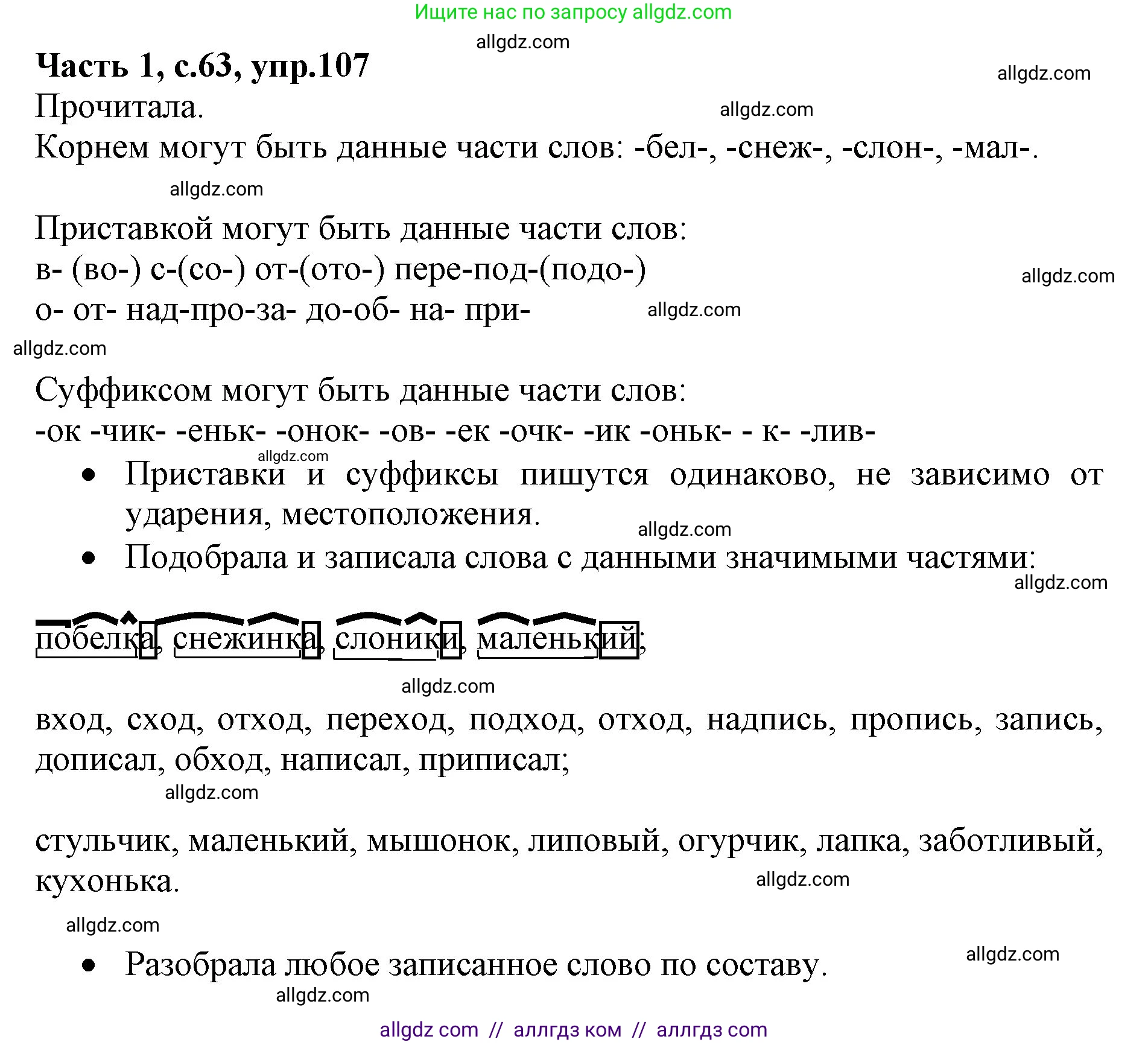 Русский язык, 4 класс Учебник, авторы: Канакина Валентина Павловна, Горецкий Всеслав Гаврилович, издательство Просвещение, Москва, 2023, белого цвета, Часть 1, страница 63, номер 107, Решение