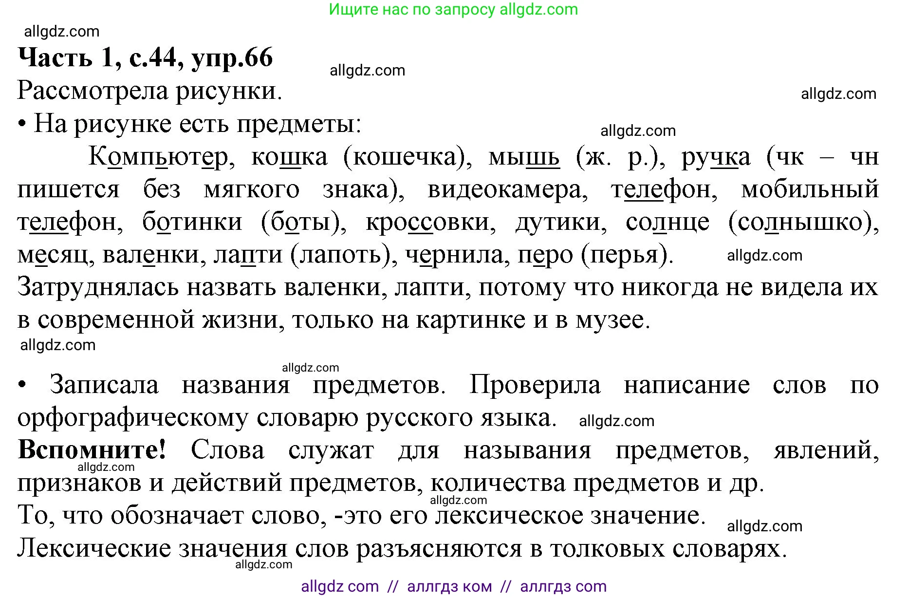 Русский язык, 4 класс Учебник, авторы: Канакина Валентина Павловна, Горецкий Всеслав Гаврилович, издательство Просвещение, Москва, 2023, белого цвета, Часть 1, страница 44, номер 66, Решение