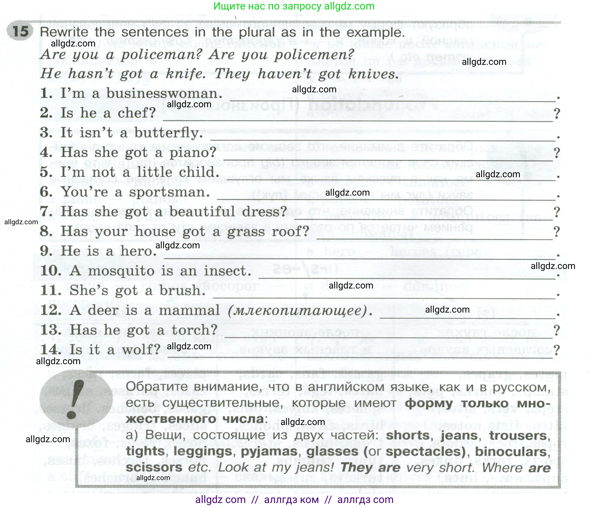 Английский язык (english), 5 класс Грамматический тренажёр, автор: Тимофеева Светлана Леонидовна, издательство Просвещение, Москва, 2023, оранжевого цвета, страница 32, номер 15, Условие 2023-2027