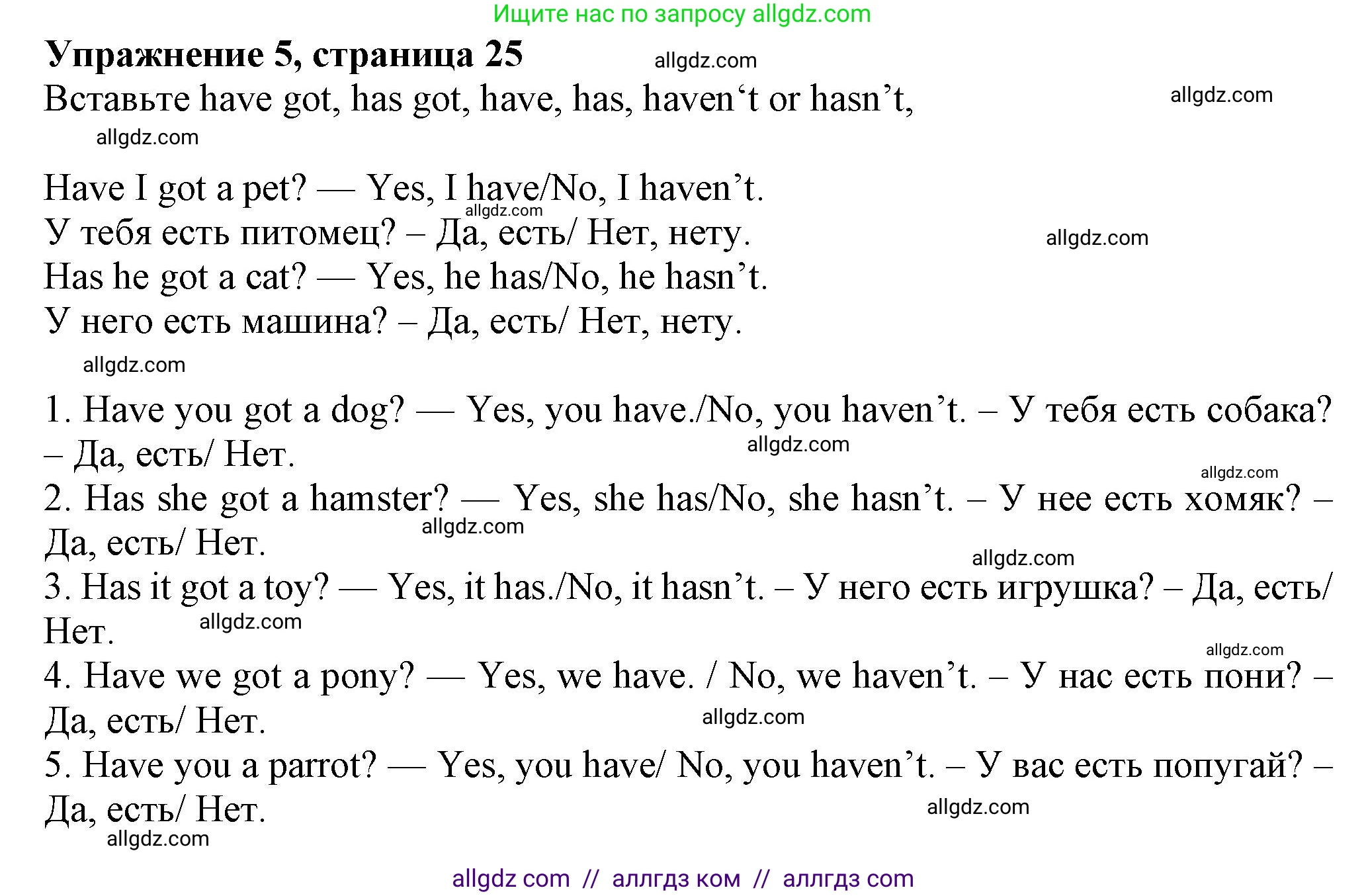 Английский язык (english), 5 класс Грамматический тренажёр, автор: Тимофеева Светлана Леонидовна, издательство Просвещение, Москва, 2023, оранжевого цвета, страница 25, номер 5, Решение 1 (2023-2027)