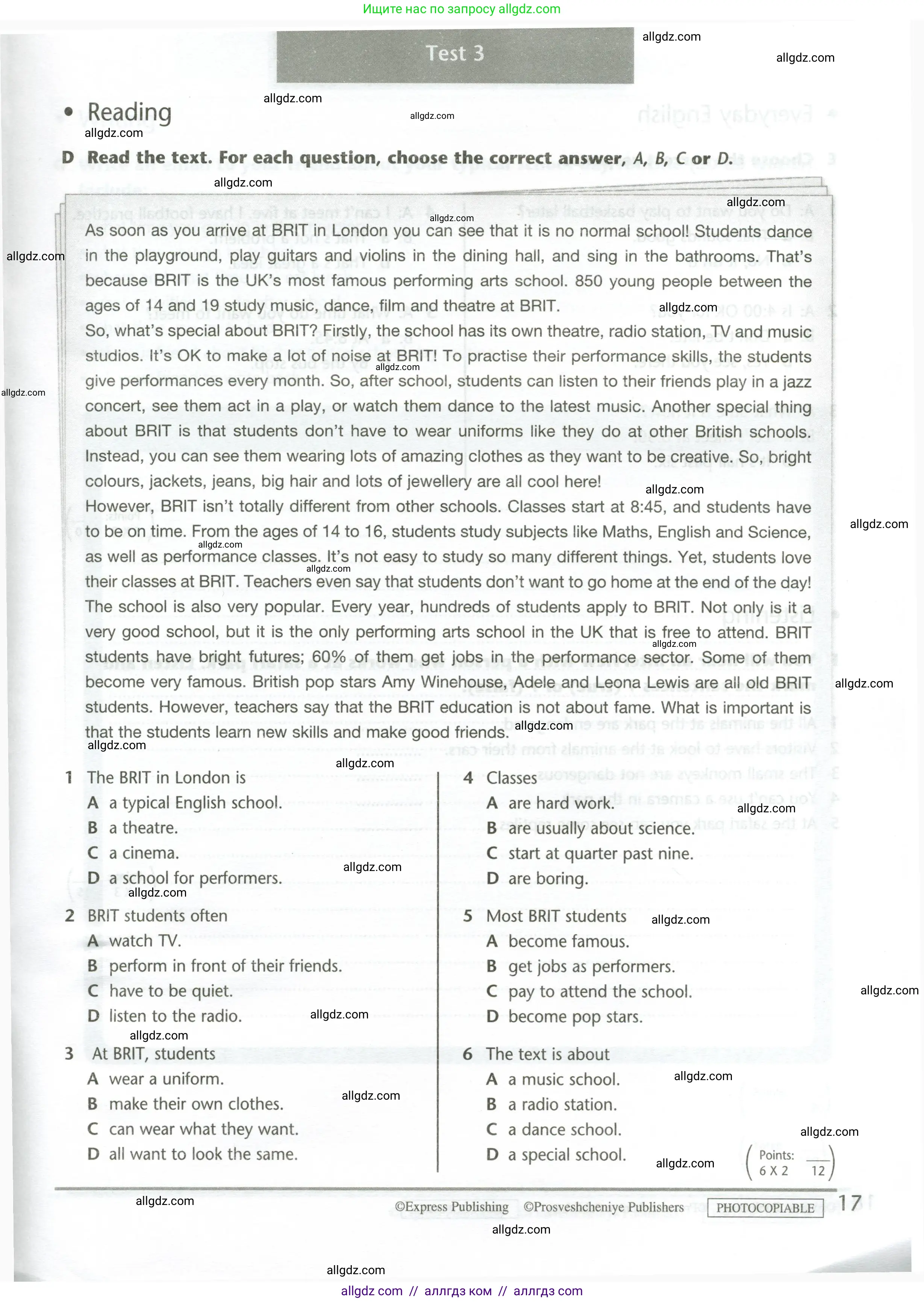 Английский язык (english), 5 класс контрольные задания (test booklet), авторы: Баранова Ксения Михайловна (Baranova Ksenia), Дули Дженни (Dooley Jenny), Копылова Виктория Викторовна (Kopylova Victoria), Мильруд Радислав Петрович (Millrood Radislav), Эванс Вирджиния (Evans Virginia), издательство Просвещение, Москва, 2023, серого цвета, страница 17