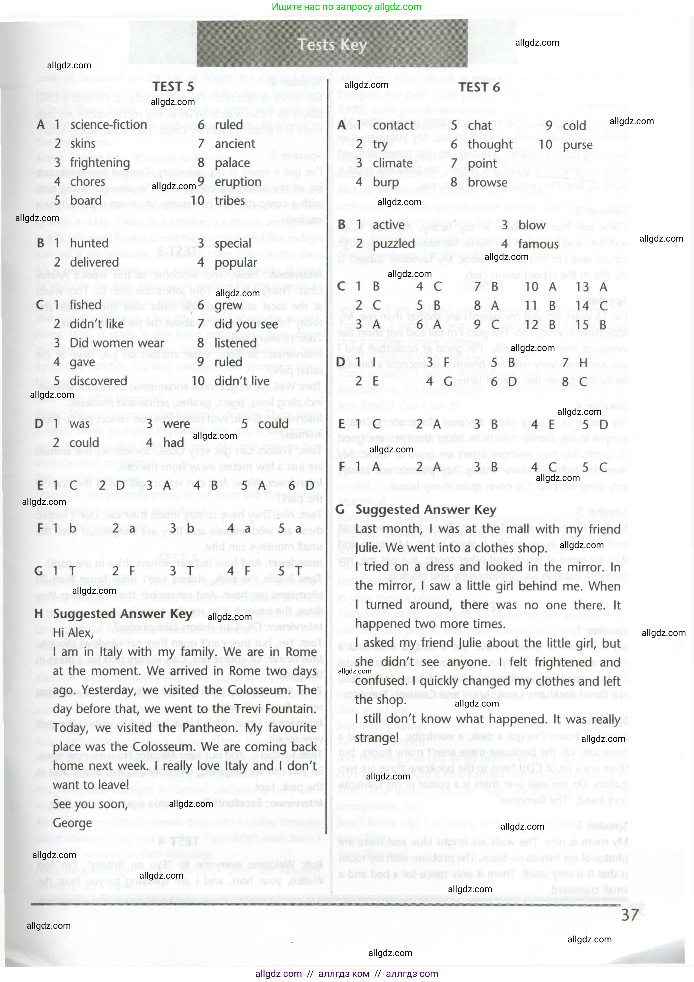 Английский язык (english), 5 класс контрольные задания (test booklet), авторы: Баранова Ксения Михайловна (Baranova Ksenia), Дули Дженни (Dooley Jenny), Копылова Виктория Викторовна (Kopylova Victoria), Мильруд Радислав Петрович (Millrood Radislav), Эванс Вирджиния (Evans Virginia), издательство Просвещение, Москва, 2023, серого цвета, страница 37