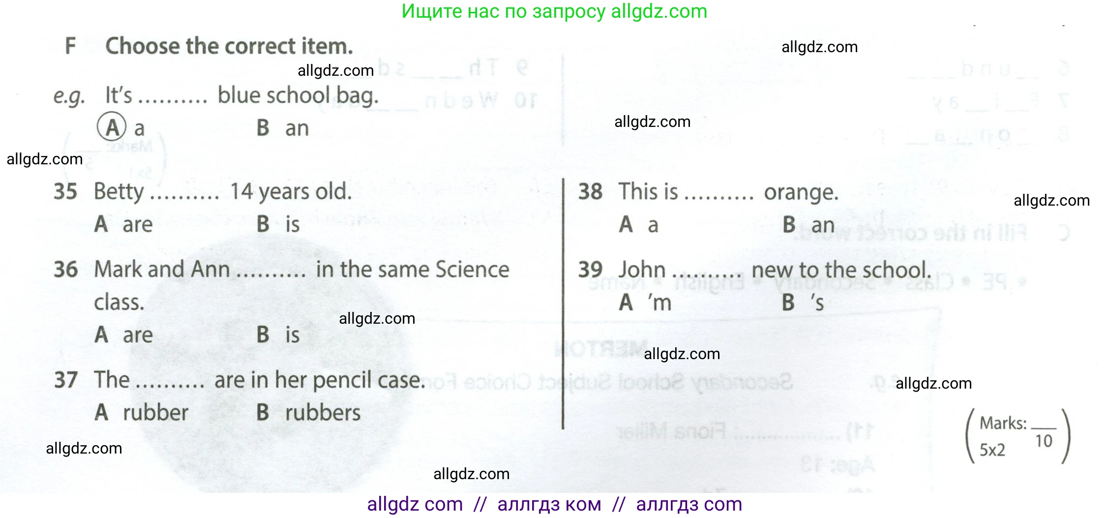 Английский язык (english), 5 класс контрольные задания (test booklet), авторы: Ваулина Юлия Евгеньевна (Vaulina Julia), Дули Дженни (Dooley Jenny), Подоляко Ольга Евгеньевна (Podolyako Olga), Эванс Вирджиния (Evans Virginia), издательство Просвещение, Москва, 2023, белого цвета, страница 6, номер F (35-39), Условие 2023-2027