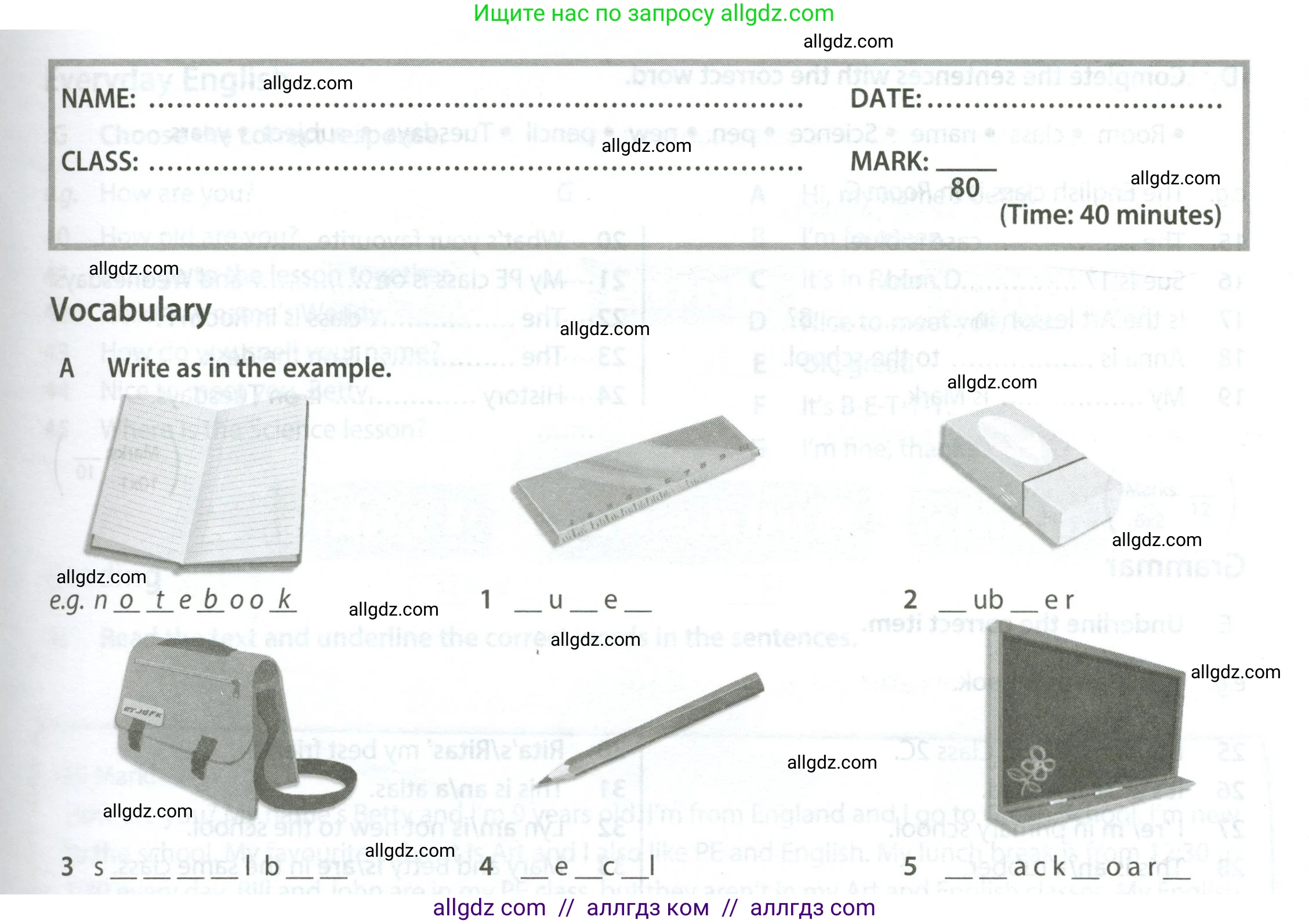 Английский язык (english), 5 класс контрольные задания (test booklet), авторы: Ваулина Юлия Евгеньевна (Vaulina Julia), Дули Дженни (Dooley Jenny), Подоляко Ольга Евгеньевна (Podolyako Olga), Эванс Вирджиния (Evans Virginia), издательство Просвещение, Москва, 2023, белого цвета, страница 9, номер A (1-5), Условие 2023-2027