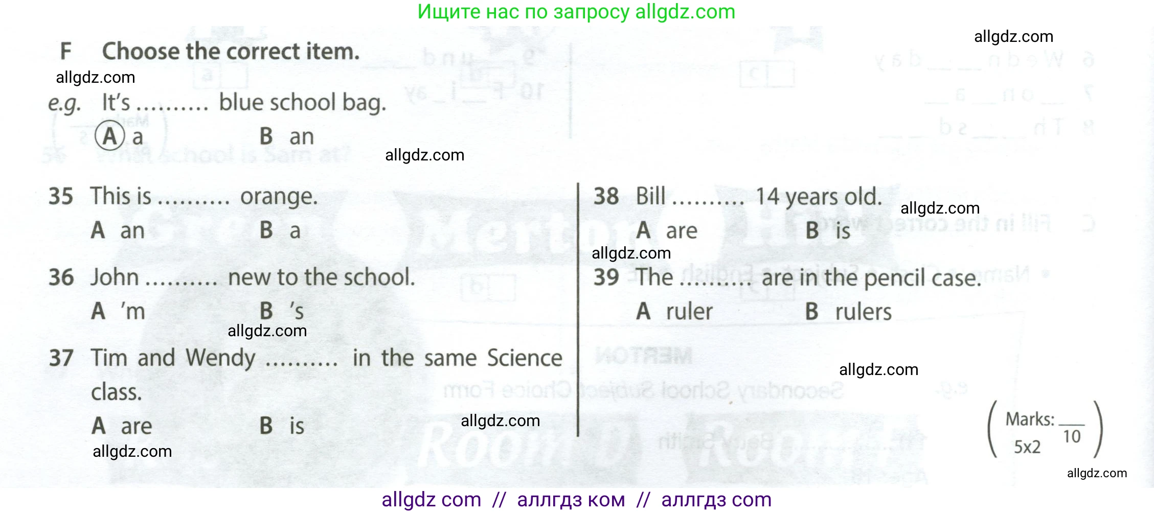 Английский язык (english), 5 класс контрольные задания (test booklet), авторы: Ваулина Юлия Евгеньевна (Vaulina Julia), Дули Дженни (Dooley Jenny), Подоляко Ольга Евгеньевна (Podolyako Olga), Эванс Вирджиния (Evans Virginia), издательство Просвещение, Москва, 2023, белого цвета, страница 10, номер F (35-39), Условие 2023-2027