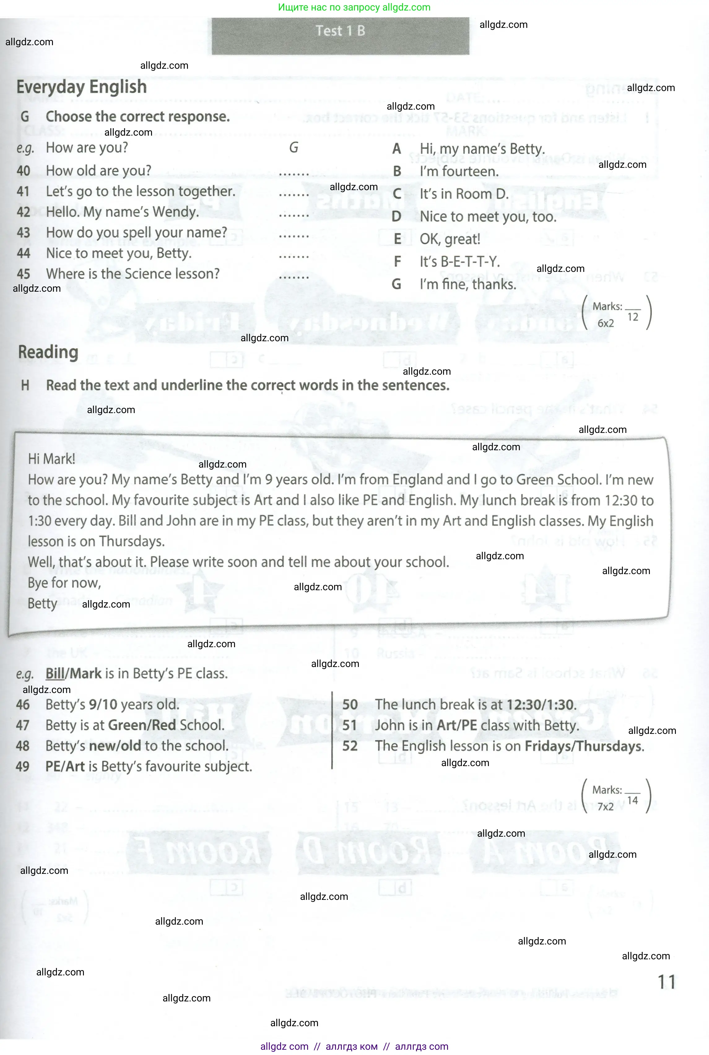 Английский язык (english), 5 класс контрольные задания (test booklet), авторы: Ваулина Юлия Евгеньевна (Vaulina Julia), Дули Дженни (Dooley Jenny), Подоляко Ольга Евгеньевна (Podolyako Olga), Эванс Вирджиния (Evans Virginia), издательство Просвещение, Москва, 2023, белого цвета, страница 11