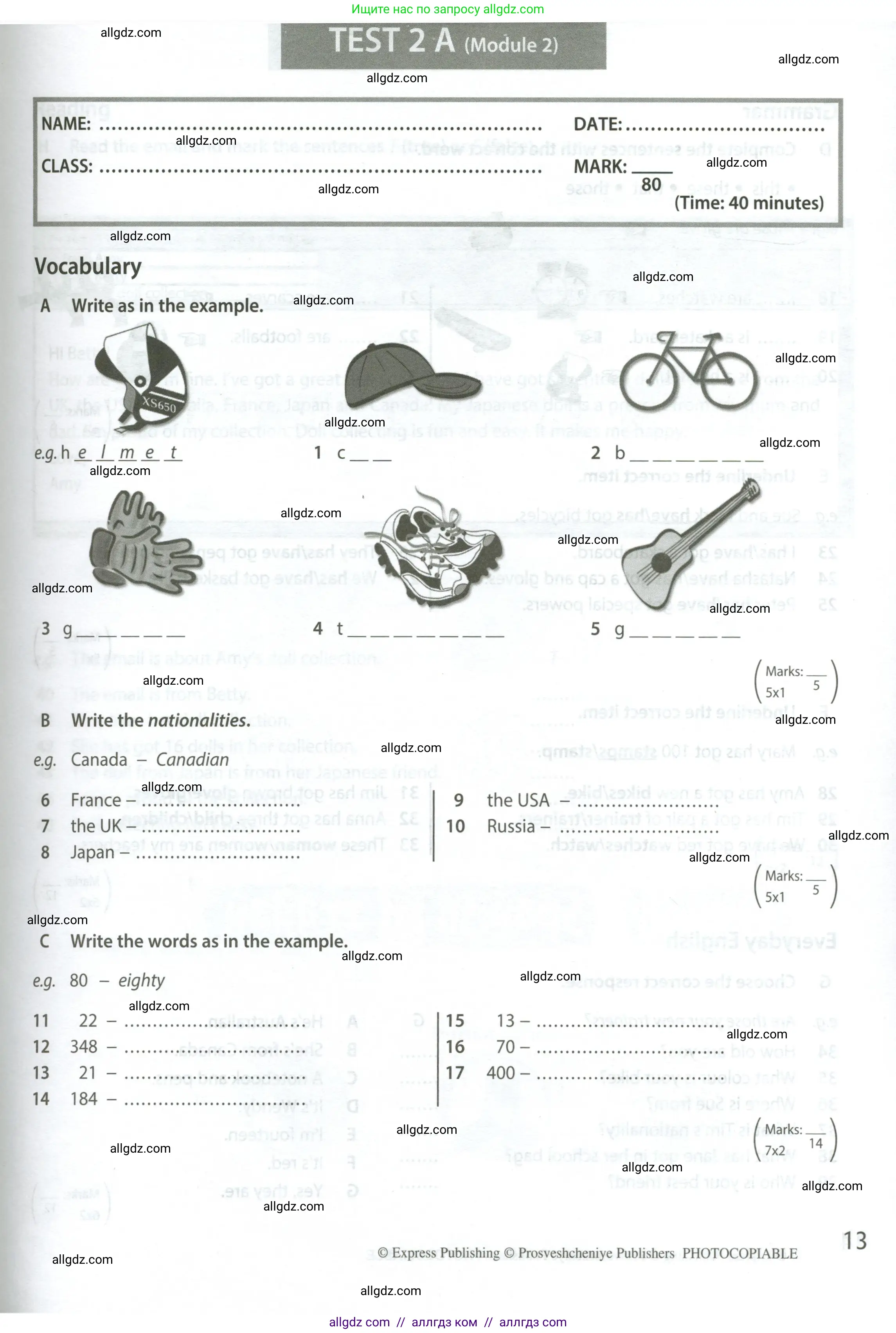 Английский язык (english), 5 класс контрольные задания (test booklet), авторы: Ваулина Юлия Евгеньевна (Vaulina Julia), Дули Дженни (Dooley Jenny), Подоляко Ольга Евгеньевна (Podolyako Olga), Эванс Вирджиния (Evans Virginia), издательство Просвещение, Москва, 2023, белого цвета, страница 13