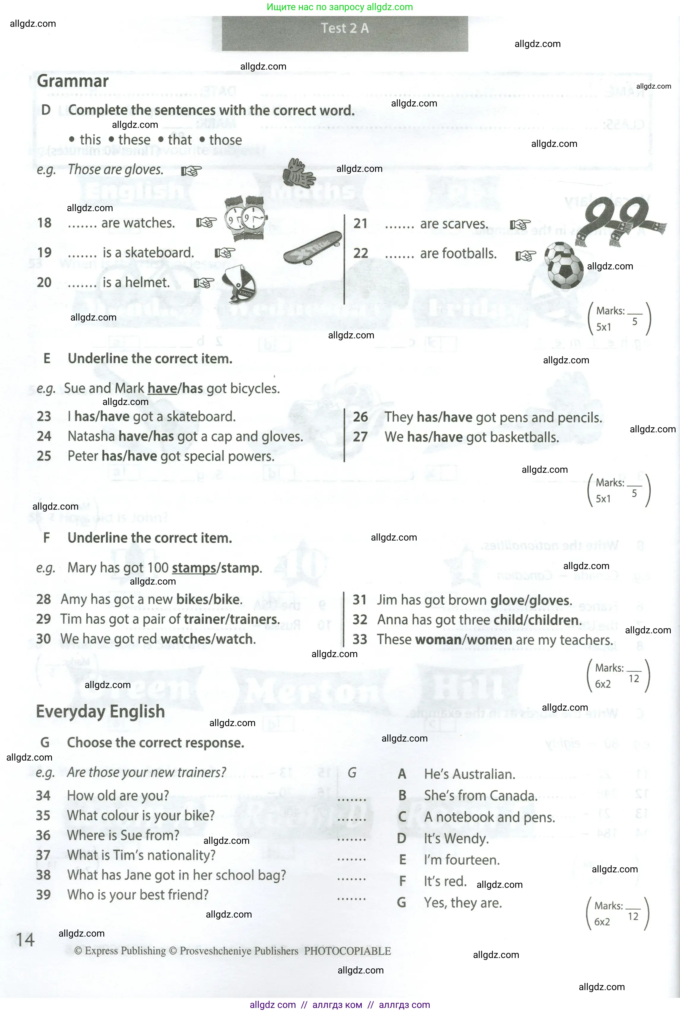 Английский язык (english), 5 класс контрольные задания (test booklet), авторы: Ваулина Юлия Евгеньевна (Vaulina Julia), Дули Дженни (Dooley Jenny), Подоляко Ольга Евгеньевна (Podolyako Olga), Эванс Вирджиния (Evans Virginia), издательство Просвещение, Москва, 2023, белого цвета, страница 14