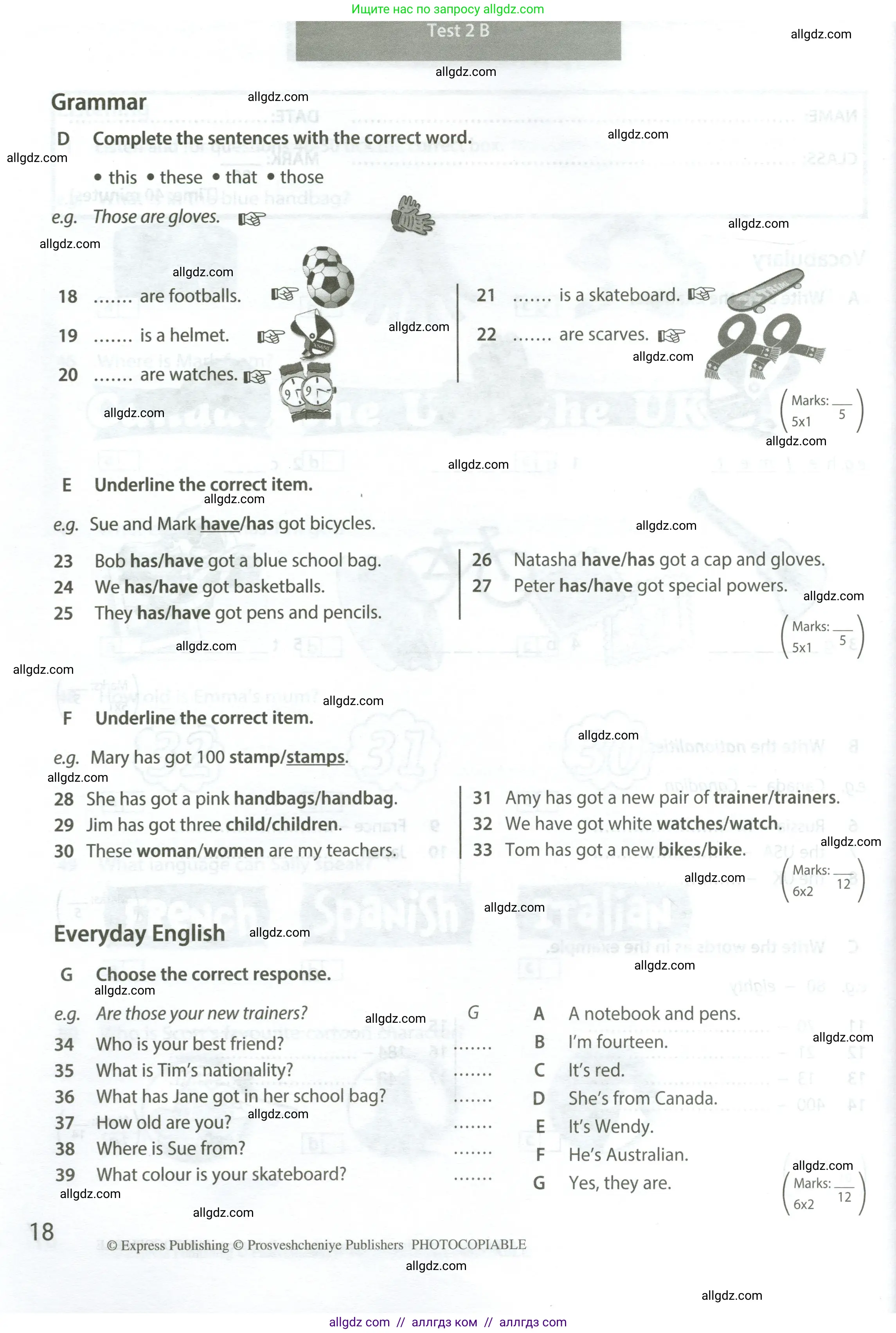 Английский язык (english), 5 класс контрольные задания (test booklet), авторы: Ваулина Юлия Евгеньевна (Vaulina Julia), Дули Дженни (Dooley Jenny), Подоляко Ольга Евгеньевна (Podolyako Olga), Эванс Вирджиния (Evans Virginia), издательство Просвещение, Москва, 2023, белого цвета, страница 18