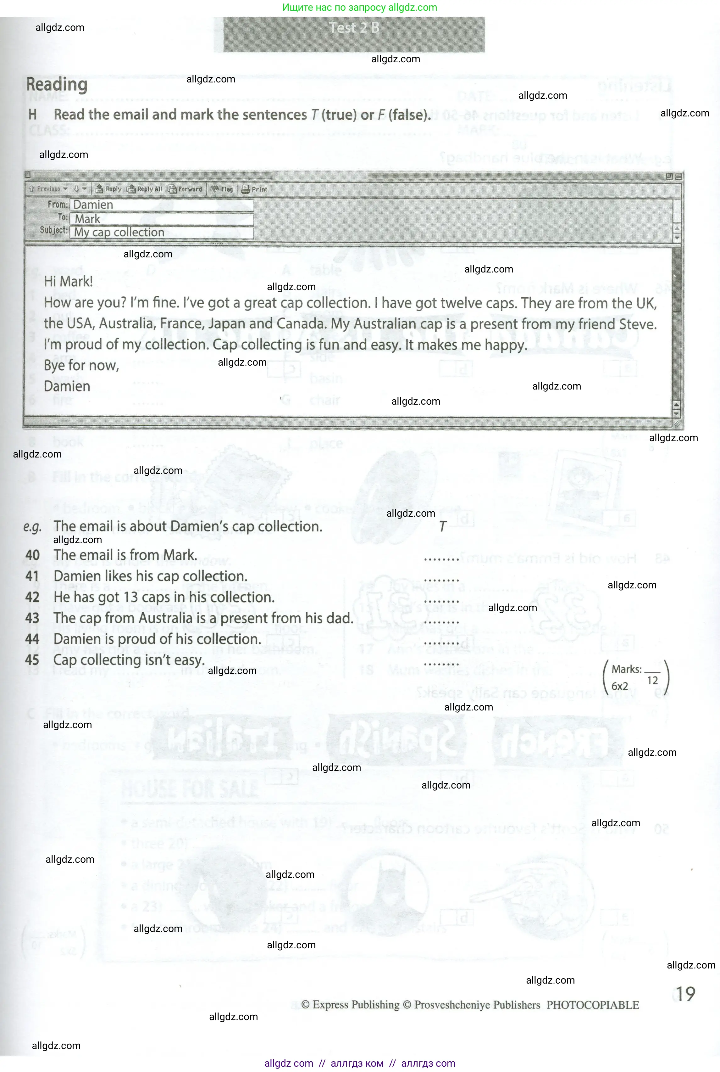 Английский язык (english), 5 класс контрольные задания (test booklet), авторы: Ваулина Юлия Евгеньевна (Vaulina Julia), Дули Дженни (Dooley Jenny), Подоляко Ольга Евгеньевна (Podolyako Olga), Эванс Вирджиния (Evans Virginia), издательство Просвещение, Москва, 2023, белого цвета, страница 19