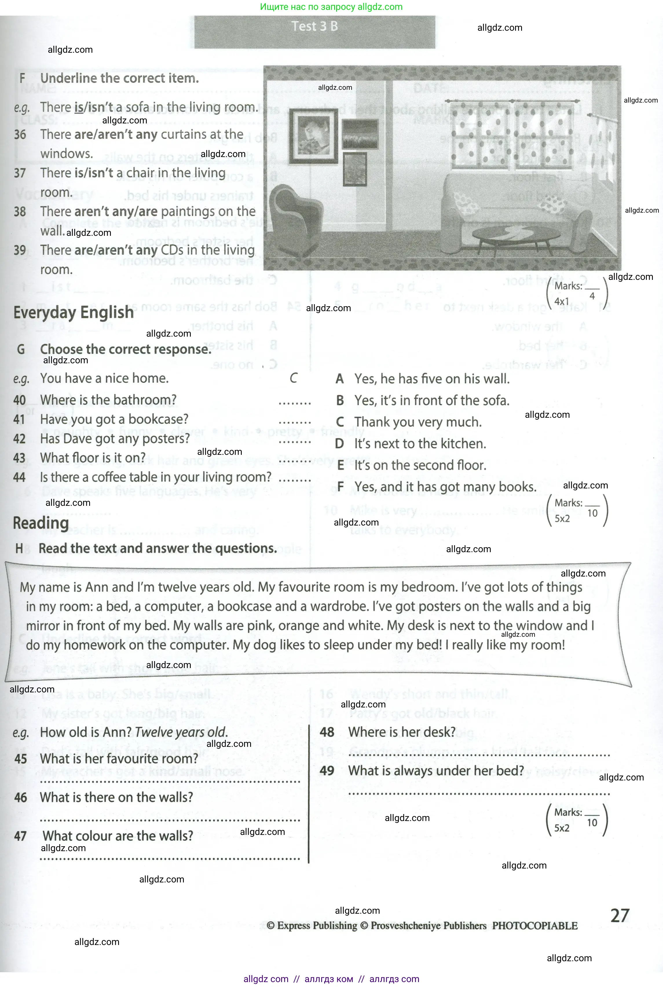 Английский язык (english), 5 класс контрольные задания (test booklet), авторы: Ваулина Юлия Евгеньевна (Vaulina Julia), Дули Дженни (Dooley Jenny), Подоляко Ольга Евгеньевна (Podolyako Olga), Эванс Вирджиния (Evans Virginia), издательство Просвещение, Москва, 2023, белого цвета, страница 27