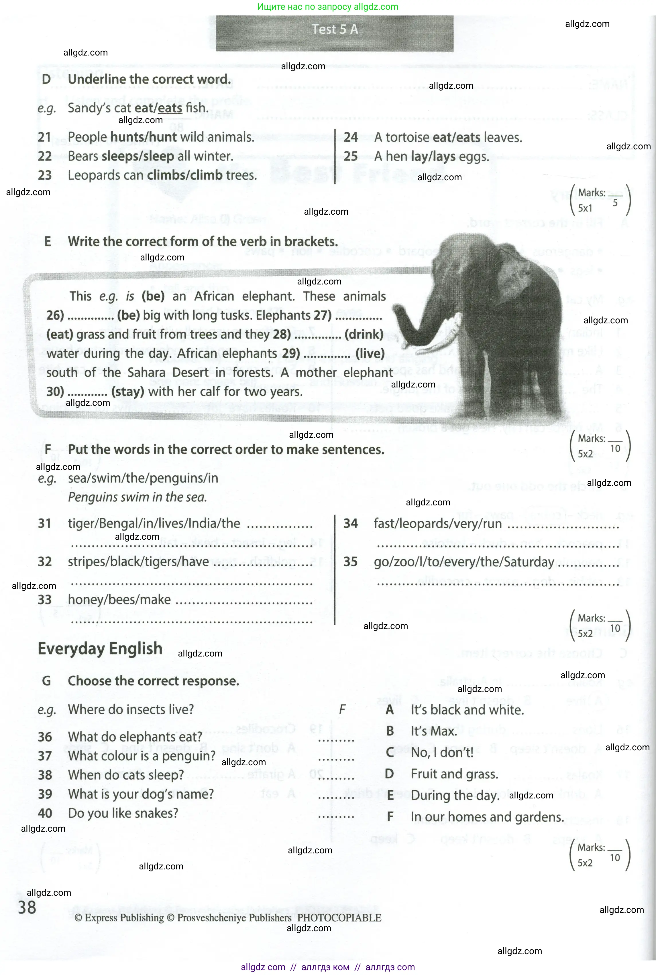 Английский язык (english), 5 класс контрольные задания (test booklet), авторы: Ваулина Юлия Евгеньевна (Vaulina Julia), Дули Дженни (Dooley Jenny), Подоляко Ольга Евгеньевна (Podolyako Olga), Эванс Вирджиния (Evans Virginia), издательство Просвещение, Москва, 2023, белого цвета, страница 38