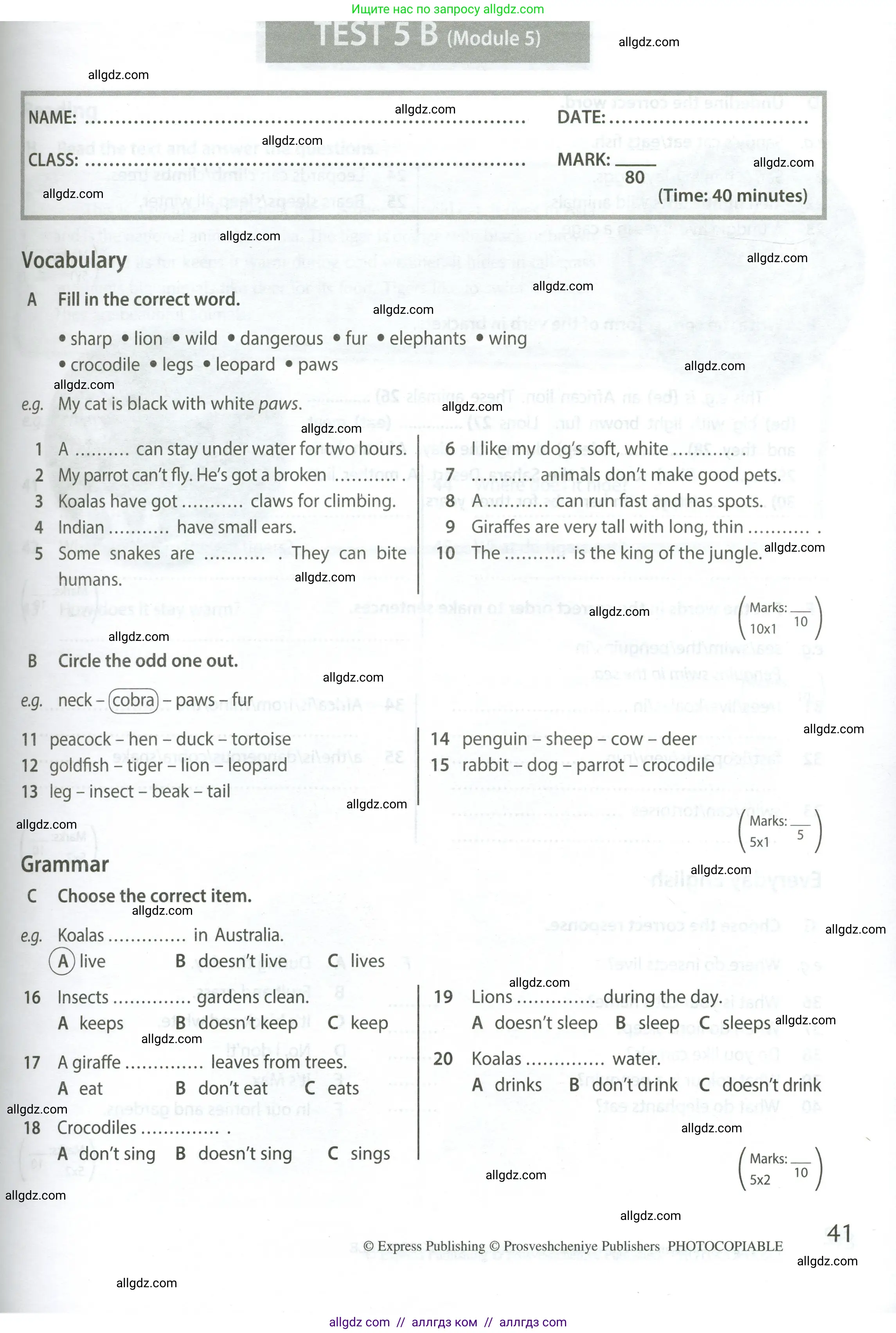 Английский язык (english), 5 класс контрольные задания (test booklet), авторы: Ваулина Юлия Евгеньевна (Vaulina Julia), Дули Дженни (Dooley Jenny), Подоляко Ольга Евгеньевна (Podolyako Olga), Эванс Вирджиния (Evans Virginia), издательство Просвещение, Москва, 2023, белого цвета, страница 41