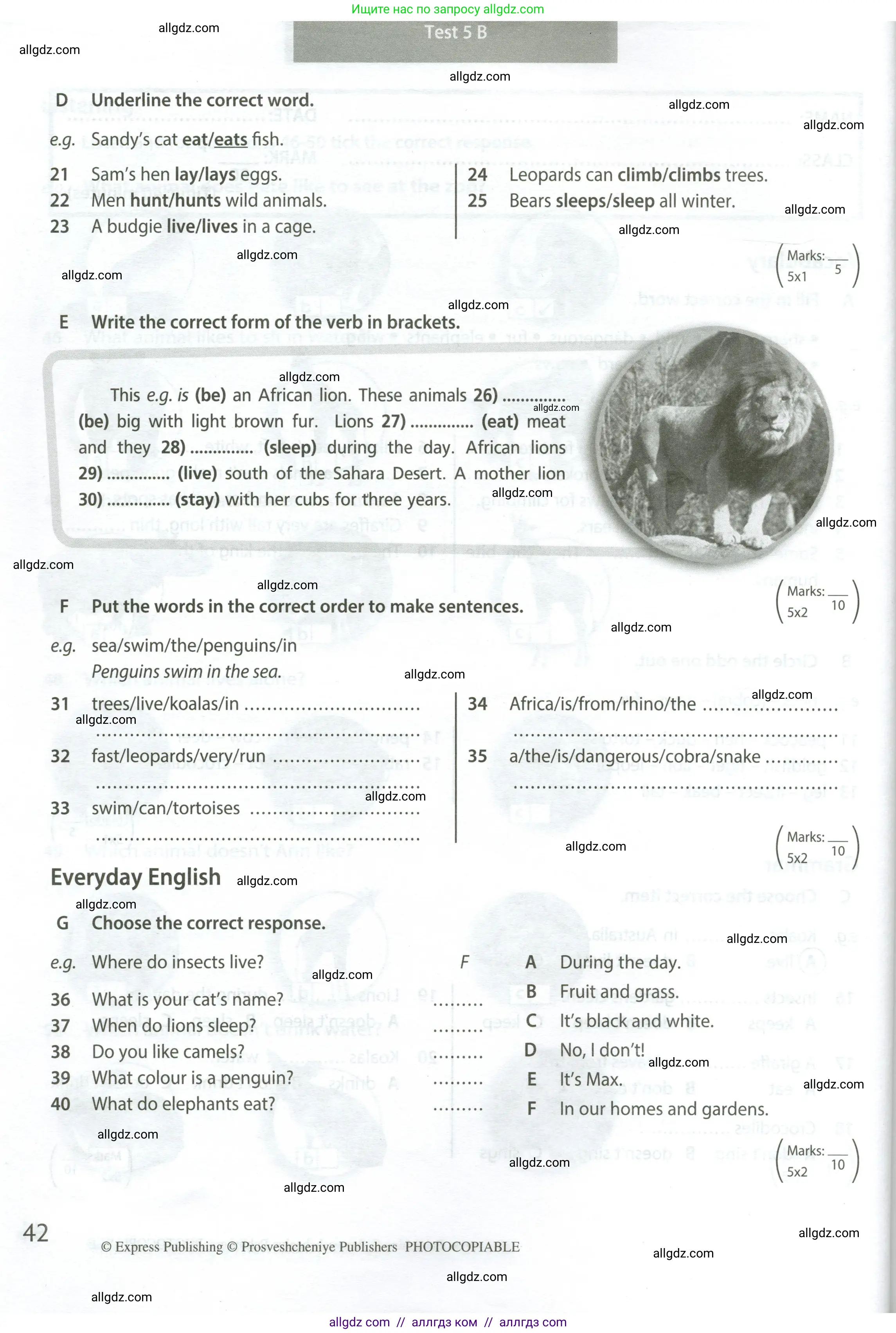 Английский язык (english), 5 класс контрольные задания (test booklet), авторы: Ваулина Юлия Евгеньевна (Vaulina Julia), Дули Дженни (Dooley Jenny), Подоляко Ольга Евгеньевна (Podolyako Olga), Эванс Вирджиния (Evans Virginia), издательство Просвещение, Москва, 2023, белого цвета, страница 42