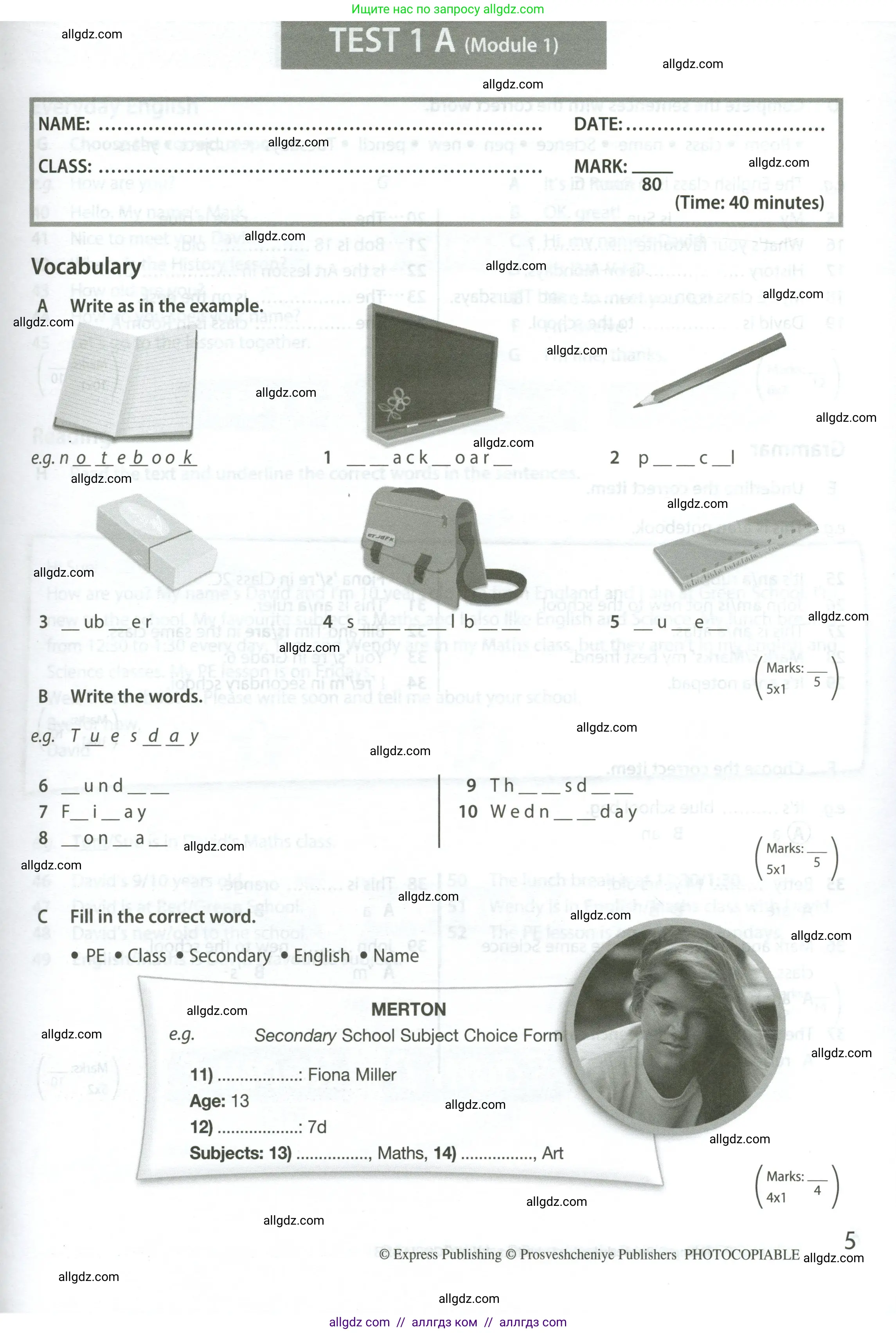 Английский язык (english), 5 класс контрольные задания (test booklet), авторы: Ваулина Юлия Евгеньевна (Vaulina Julia), Дули Дженни (Dooley Jenny), Подоляко Ольга Евгеньевна (Podolyako Olga), Эванс Вирджиния (Evans Virginia), издательство Просвещение, Москва, 2023, белого цвета, страница 5