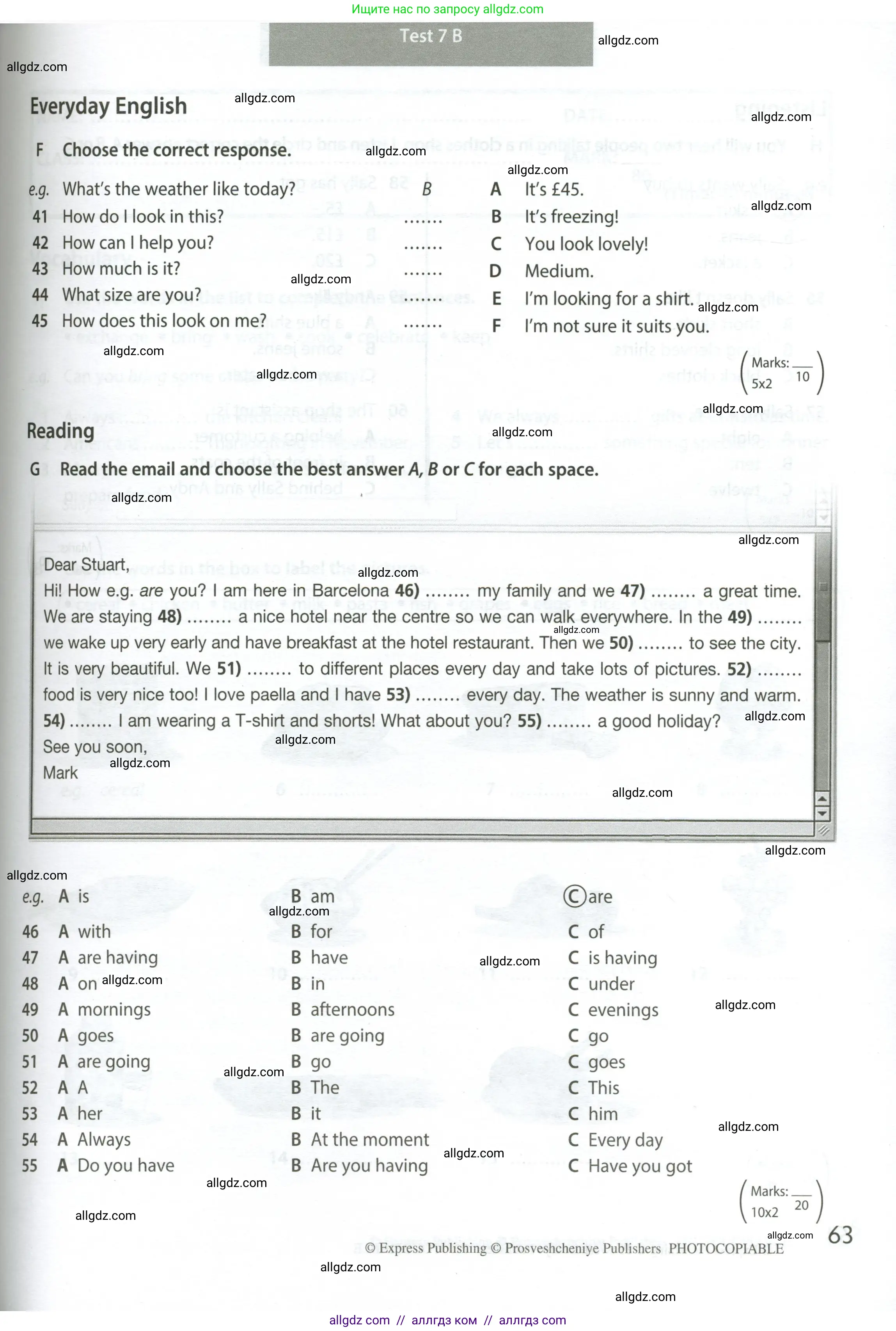 Английский язык (english), 5 класс контрольные задания (test booklet), авторы: Ваулина Юлия Евгеньевна (Vaulina Julia), Дули Дженни (Dooley Jenny), Подоляко Ольга Евгеньевна (Podolyako Olga), Эванс Вирджиния (Evans Virginia), издательство Просвещение, Москва, 2023, белого цвета, страница 63