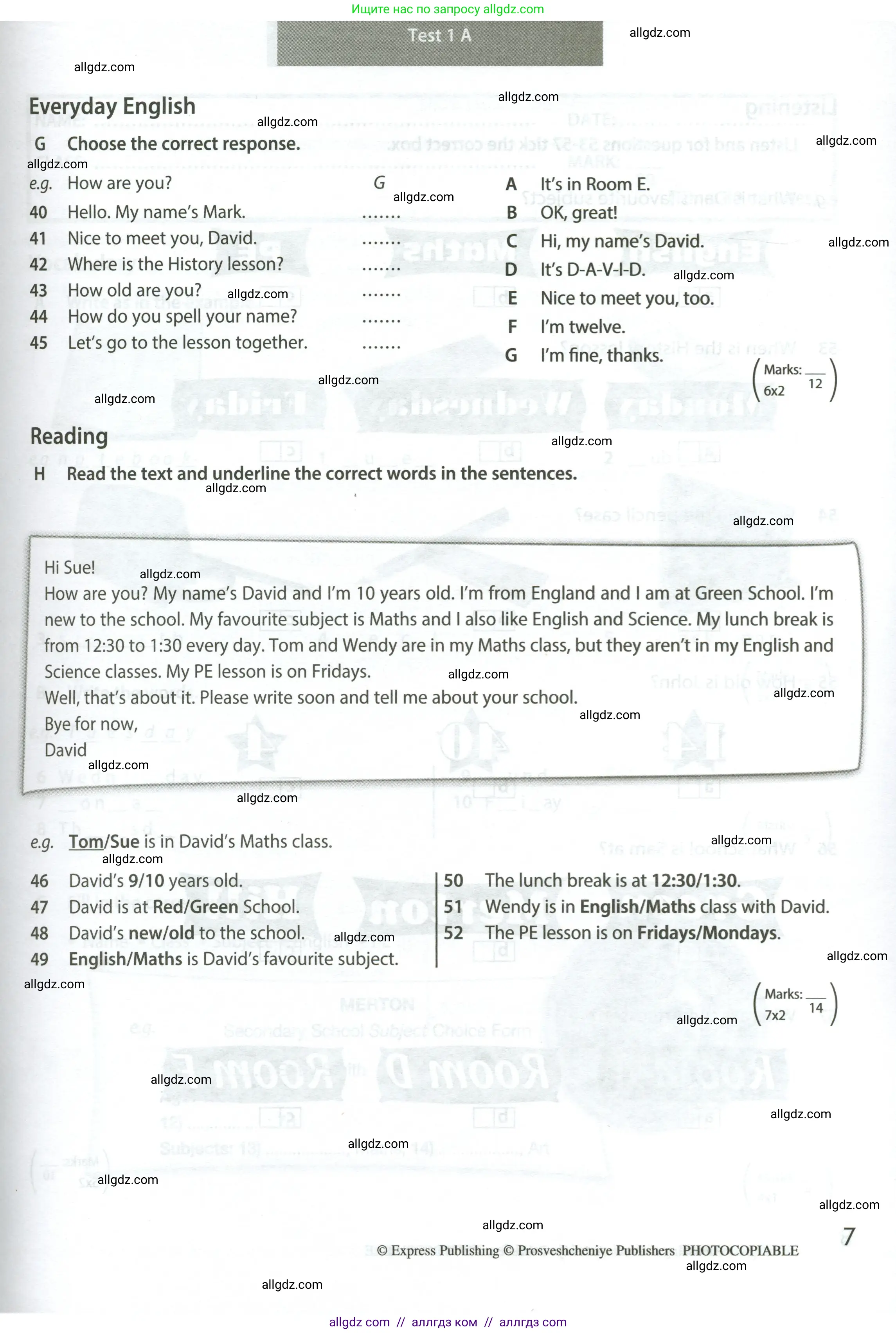 Английский язык (english), 5 класс контрольные задания (test booklet), авторы: Ваулина Юлия Евгеньевна (Vaulina Julia), Дули Дженни (Dooley Jenny), Подоляко Ольга Евгеньевна (Podolyako Olga), Эванс Вирджиния (Evans Virginia), издательство Просвещение, Москва, 2023, белого цвета, страница 7