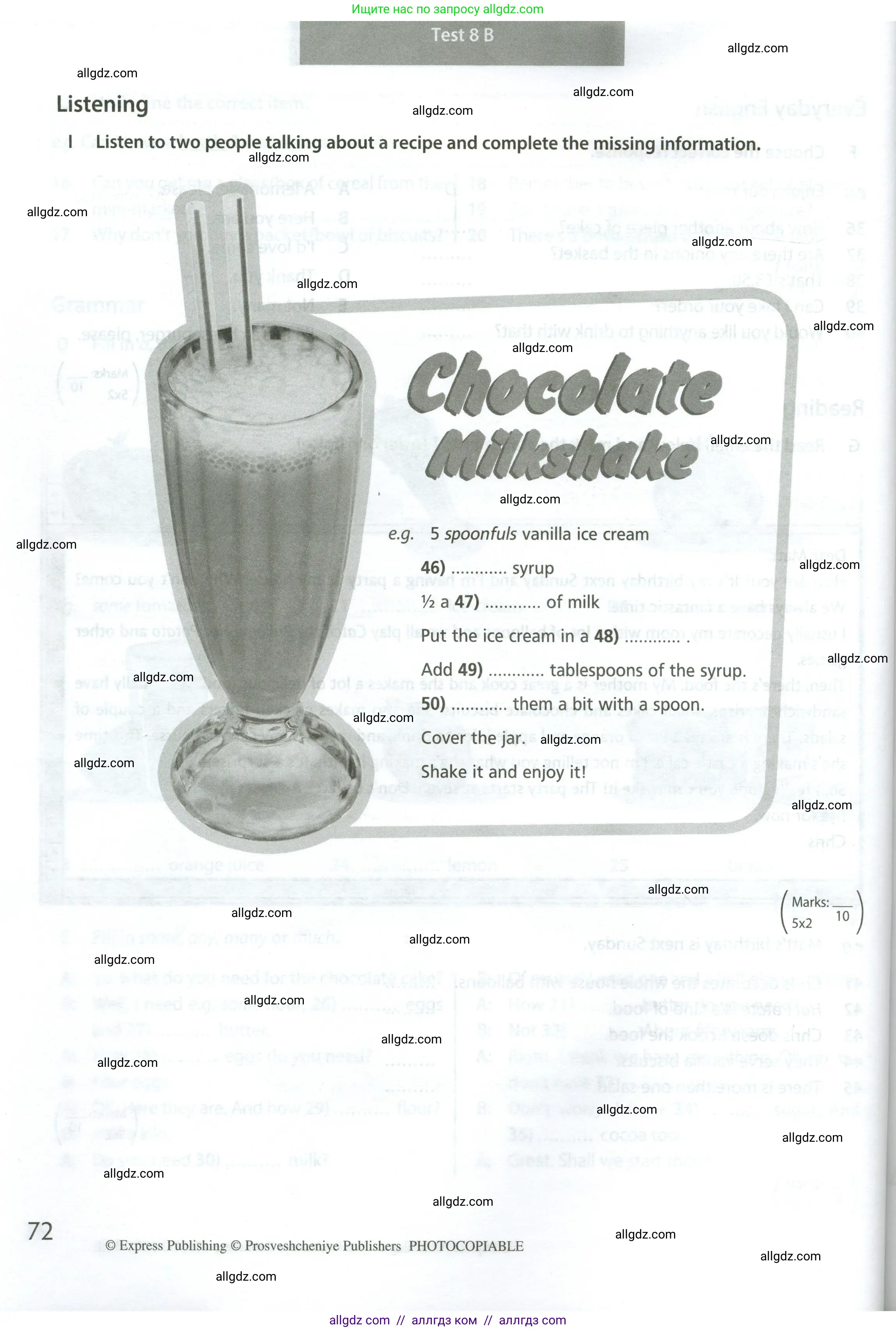 Английский язык (english), 5 класс контрольные задания (test booklet), авторы: Ваулина Юлия Евгеньевна (Vaulina Julia), Дули Дженни (Dooley Jenny), Подоляко Ольга Евгеньевна (Podolyako Olga), Эванс Вирджиния (Evans Virginia), издательство Просвещение, Москва, 2023, белого цвета, страница 72