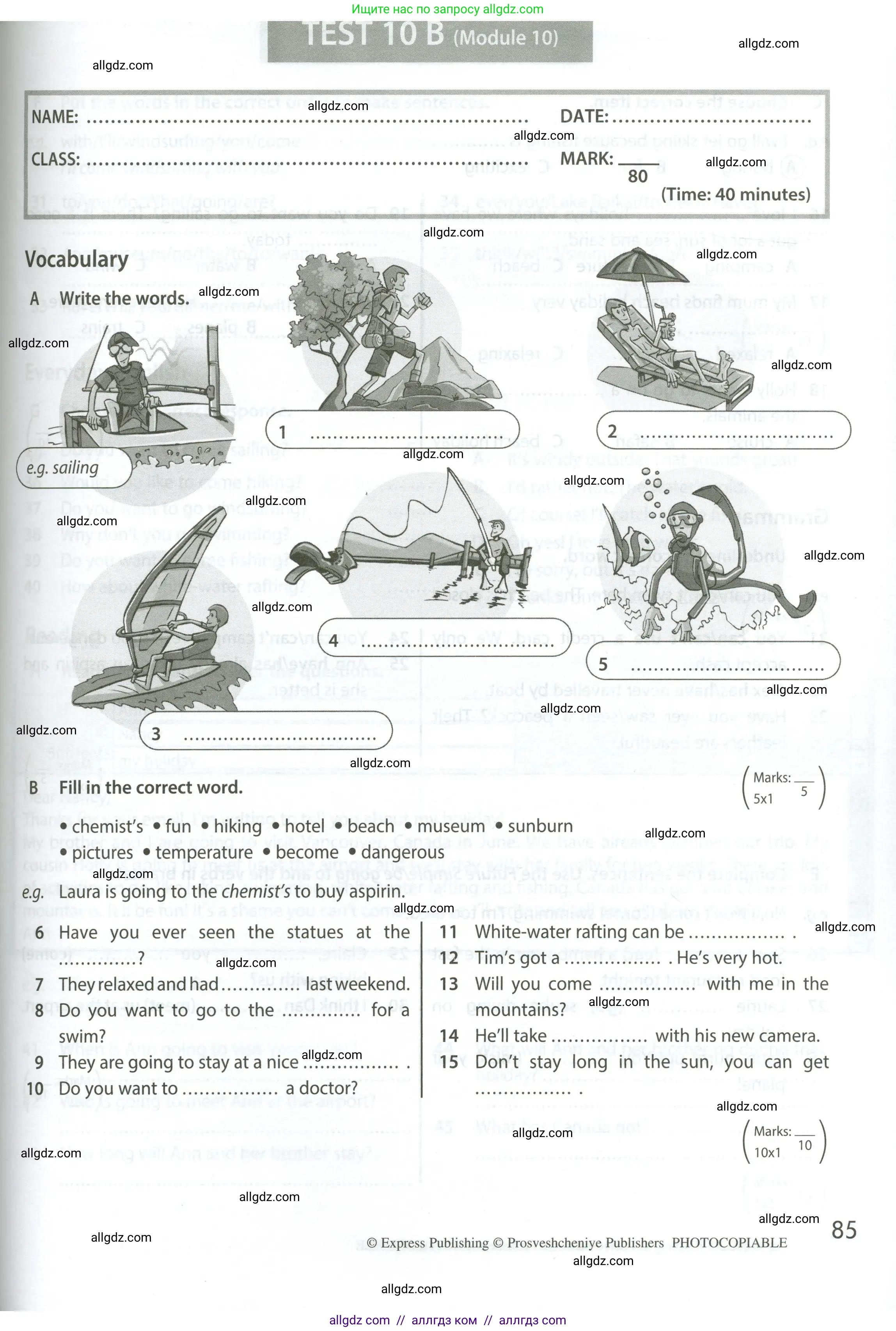 Английский язык (english), 5 класс контрольные задания (test booklet), авторы: Ваулина Юлия Евгеньевна (Vaulina Julia), Дули Дженни (Dooley Jenny), Подоляко Ольга Евгеньевна (Podolyako Olga), Эванс Вирджиния (Evans Virginia), издательство Просвещение, Москва, 2023, белого цвета, страница 85