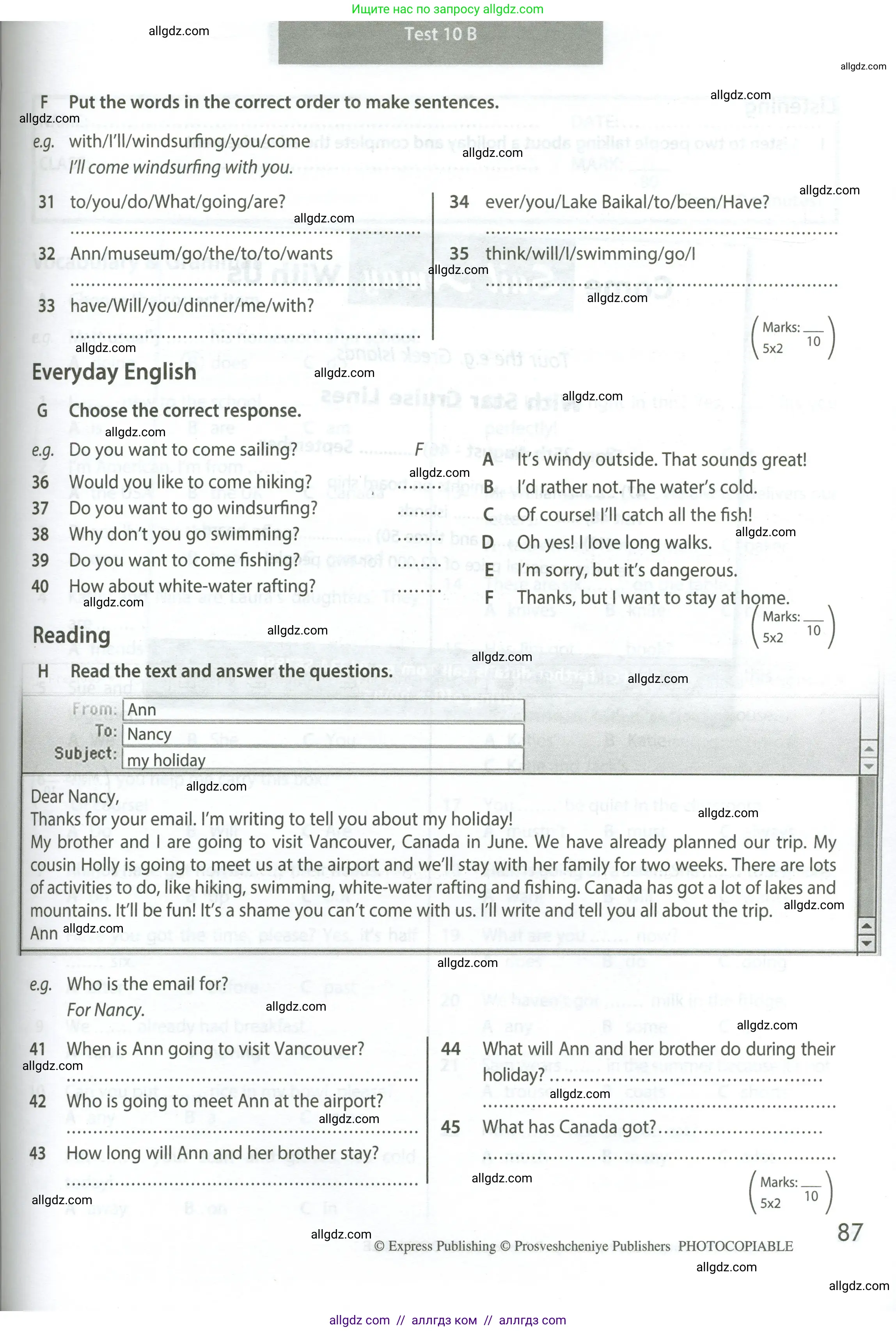 Английский язык (english), 5 класс контрольные задания (test booklet), авторы: Ваулина Юлия Евгеньевна (Vaulina Julia), Дули Дженни (Dooley Jenny), Подоляко Ольга Евгеньевна (Podolyako Olga), Эванс Вирджиния (Evans Virginia), издательство Просвещение, Москва, 2023, белого цвета, страница 87