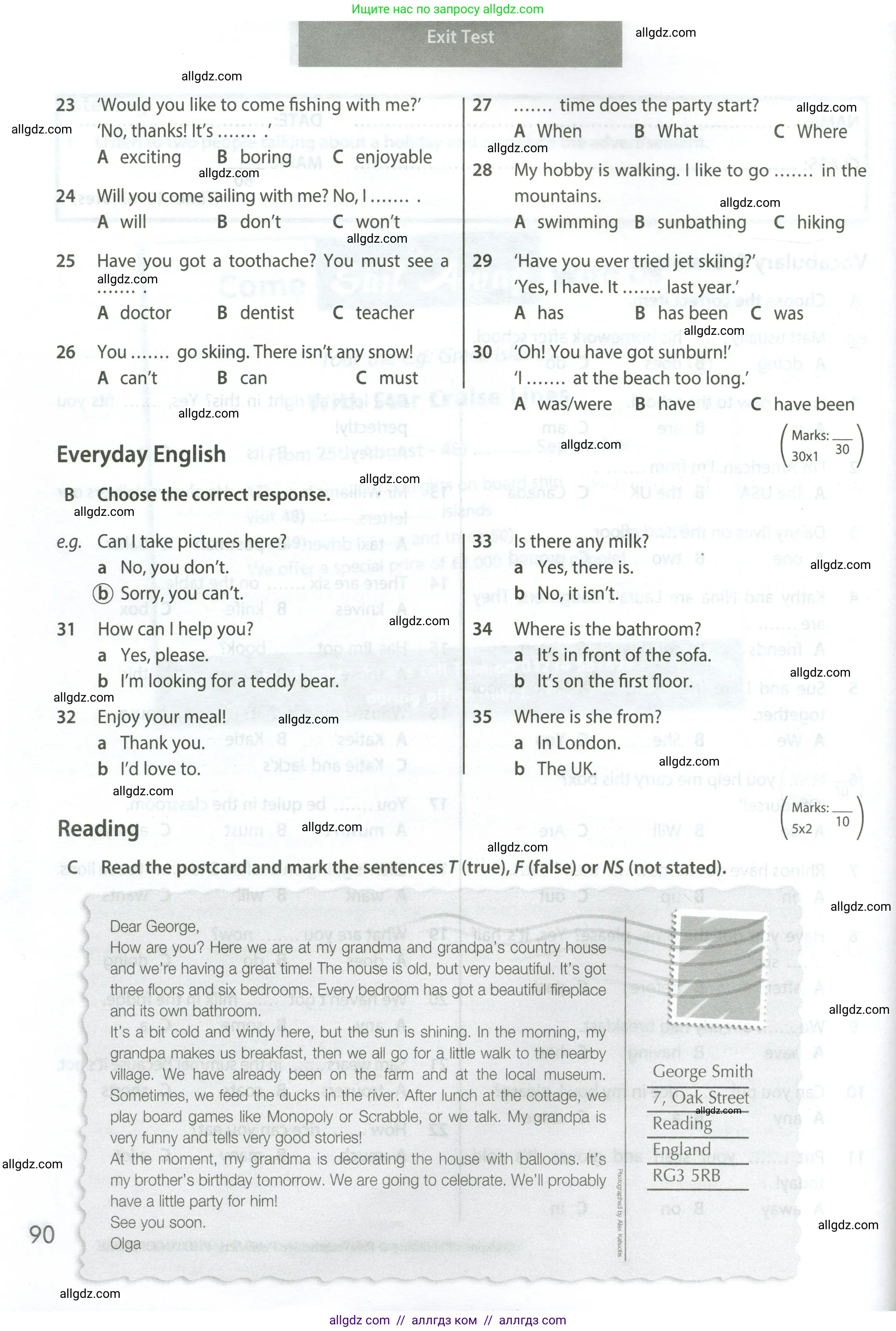 Английский язык (english), 5 класс контрольные задания (test booklet), авторы: Ваулина Юлия Евгеньевна (Vaulina Julia), Дули Дженни (Dooley Jenny), Подоляко Ольга Евгеньевна (Podolyako Olga), Эванс Вирджиния (Evans Virginia), издательство Просвещение, Москва, 2023, белого цвета, страница 90