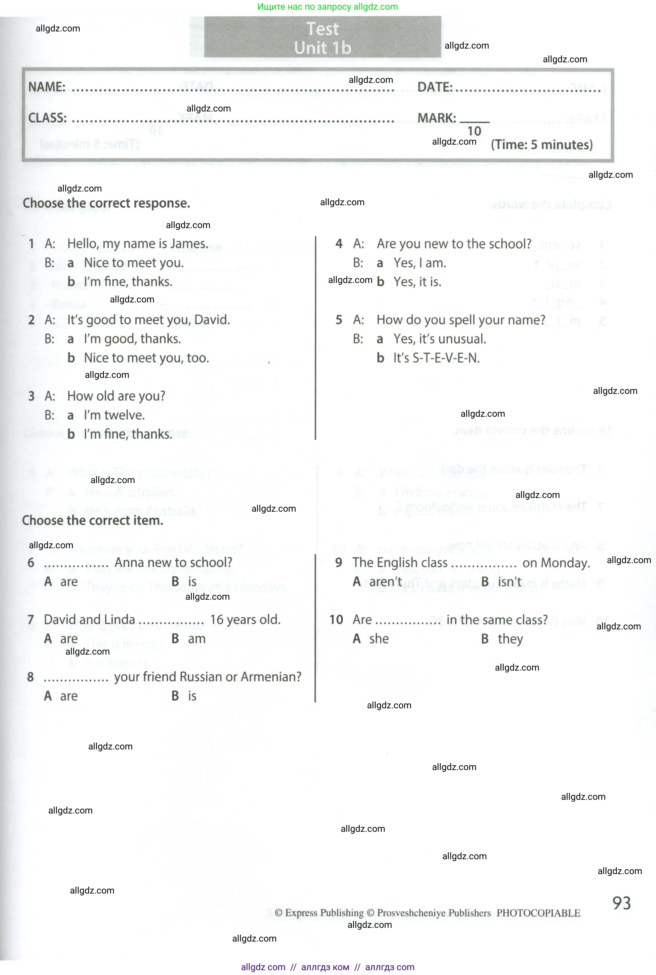Английский язык (english), 5 класс контрольные задания (test booklet), авторы: Ваулина Юлия Евгеньевна (Vaulina Julia), Дули Дженни (Dooley Jenny), Подоляко Ольга Евгеньевна (Podolyako Olga), Эванс Вирджиния (Evans Virginia), издательство Просвещение, Москва, 2023, белого цвета, страница 93
