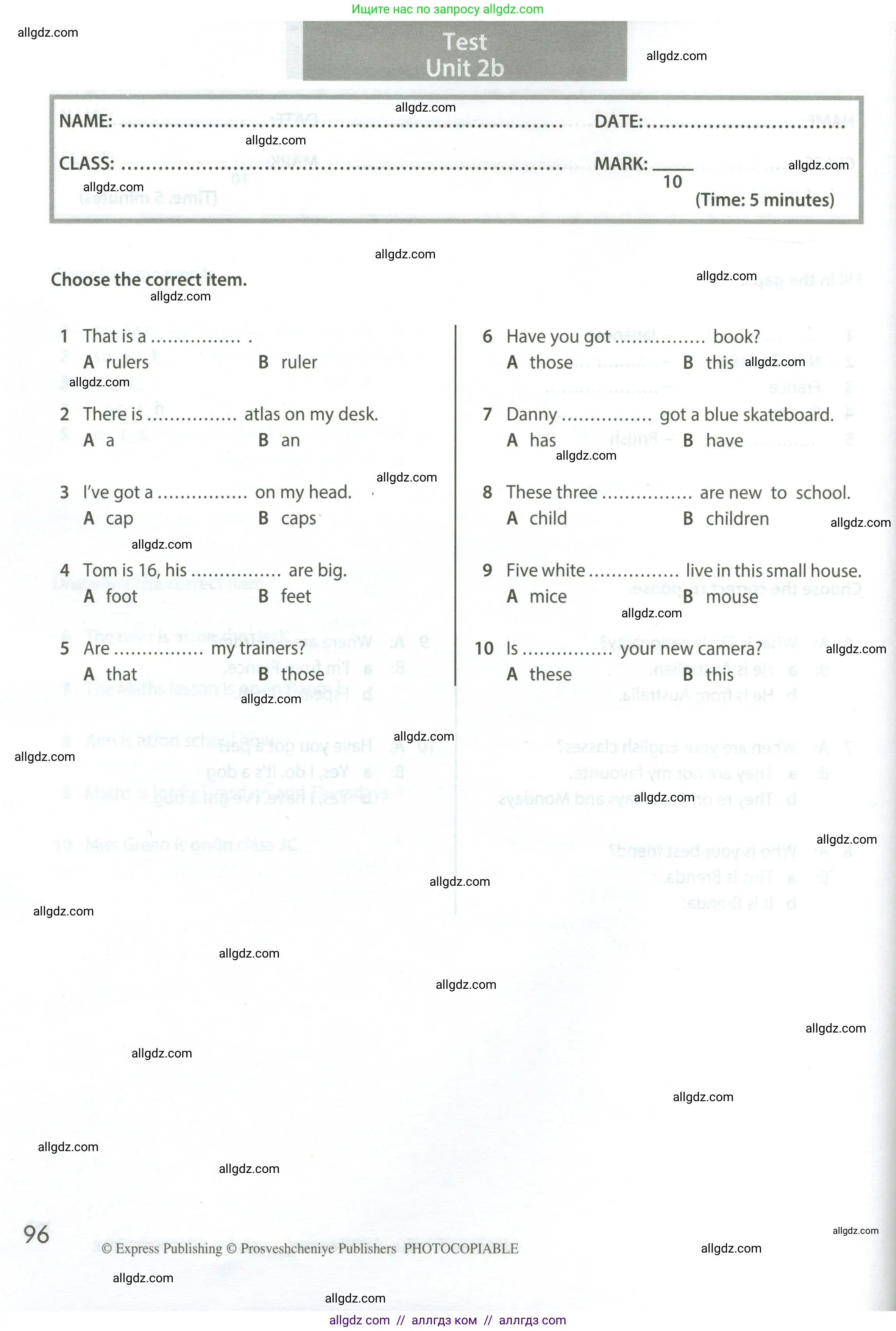 Английский язык (english), 5 класс контрольные задания (test booklet), авторы: Ваулина Юлия Евгеньевна (Vaulina Julia), Дули Дженни (Dooley Jenny), Подоляко Ольга Евгеньевна (Podolyako Olga), Эванс Вирджиния (Evans Virginia), издательство Просвещение, Москва, 2023, белого цвета, страница 96