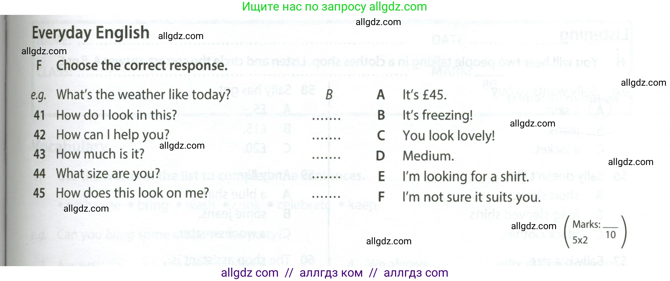Английский язык (english), 5 класс контрольные задания (test booklet), авторы: Ваулина Юлия Евгеньевна (Vaulina Julia), Дули Дженни (Dooley Jenny), Подоляко Ольга Евгеньевна (Podolyako Olga), Эванс Вирджиния (Evans Virginia), издательство Просвещение, Москва, 2023, белого цвета, страница 63, номер F (41-45), Условие 2023-2027