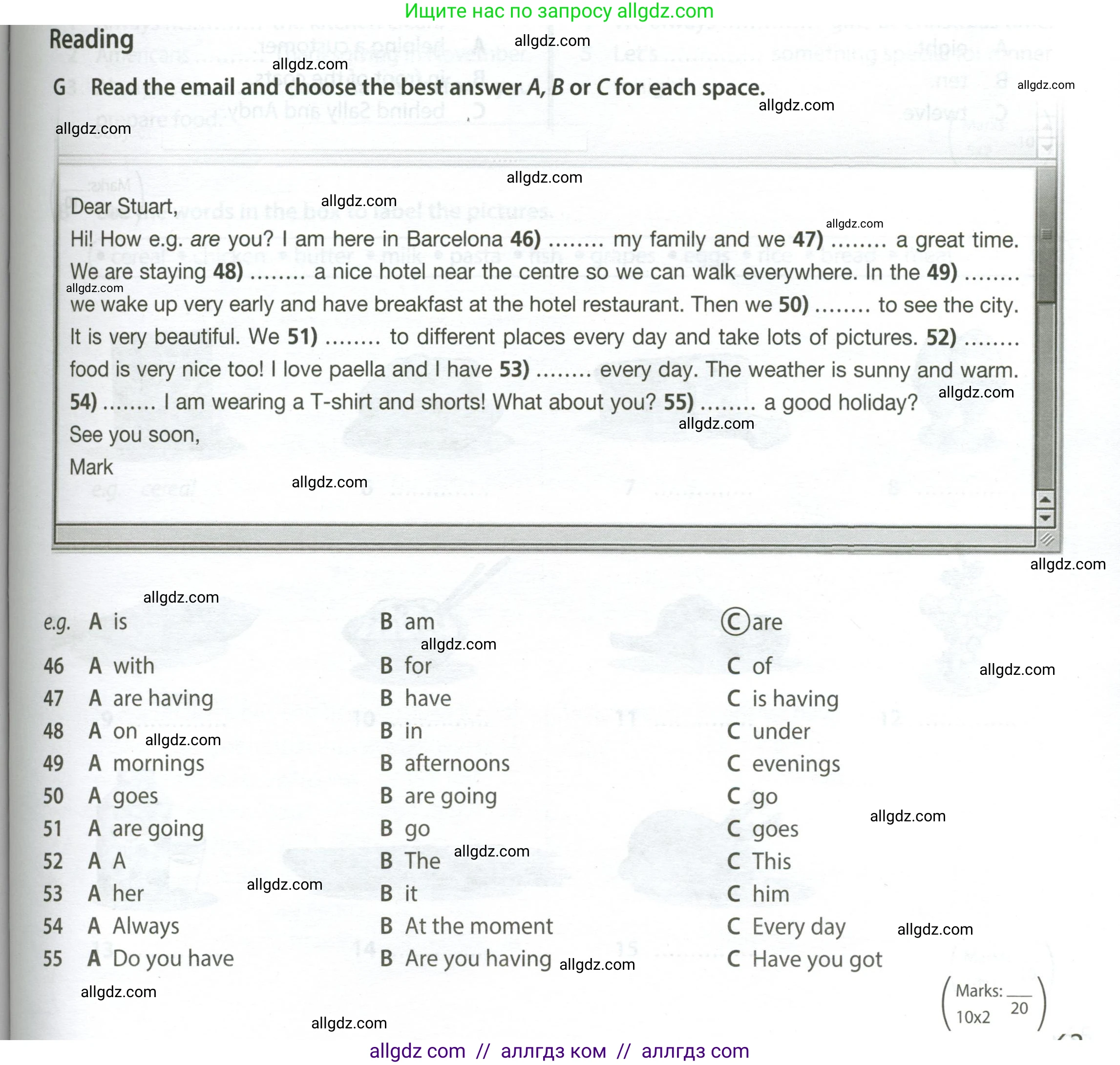 Английский язык (english), 5 класс контрольные задания (test booklet), авторы: Ваулина Юлия Евгеньевна (Vaulina Julia), Дули Дженни (Dooley Jenny), Подоляко Ольга Евгеньевна (Podolyako Olga), Эванс Вирджиния (Evans Virginia), издательство Просвещение, Москва, 2023, белого цвета, страница 63, номер G (46-55), Условие 2023-2027