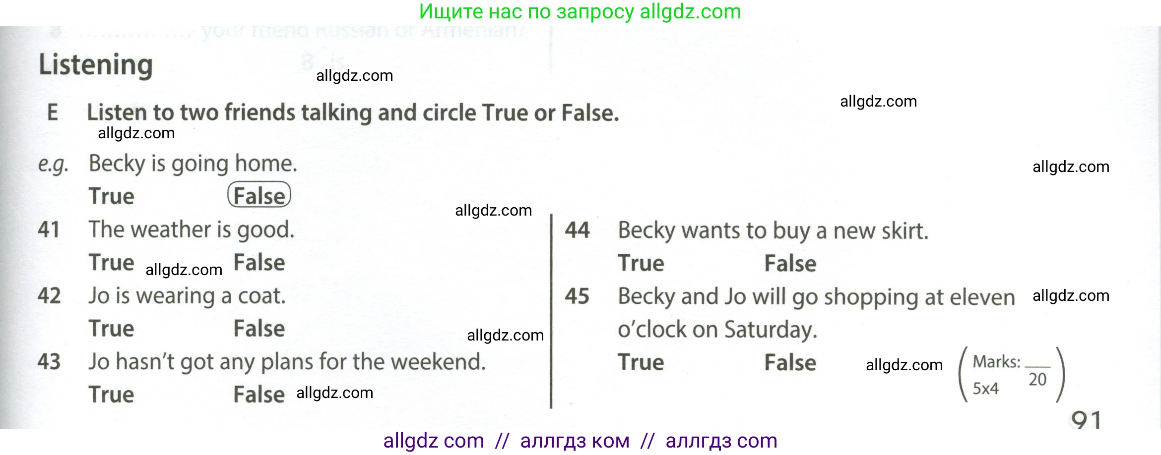 Английский язык (english), 5 класс контрольные задания (test booklet), авторы: Ваулина Юлия Евгеньевна (Vaulina Julia), Дули Дженни (Dooley Jenny), Подоляко Ольга Евгеньевна (Podolyako Olga), Эванс Вирджиния (Evans Virginia), издательство Просвещение, Москва, 2023, белого цвета, страница 91, номер E (41-45), Условие 2023-2027