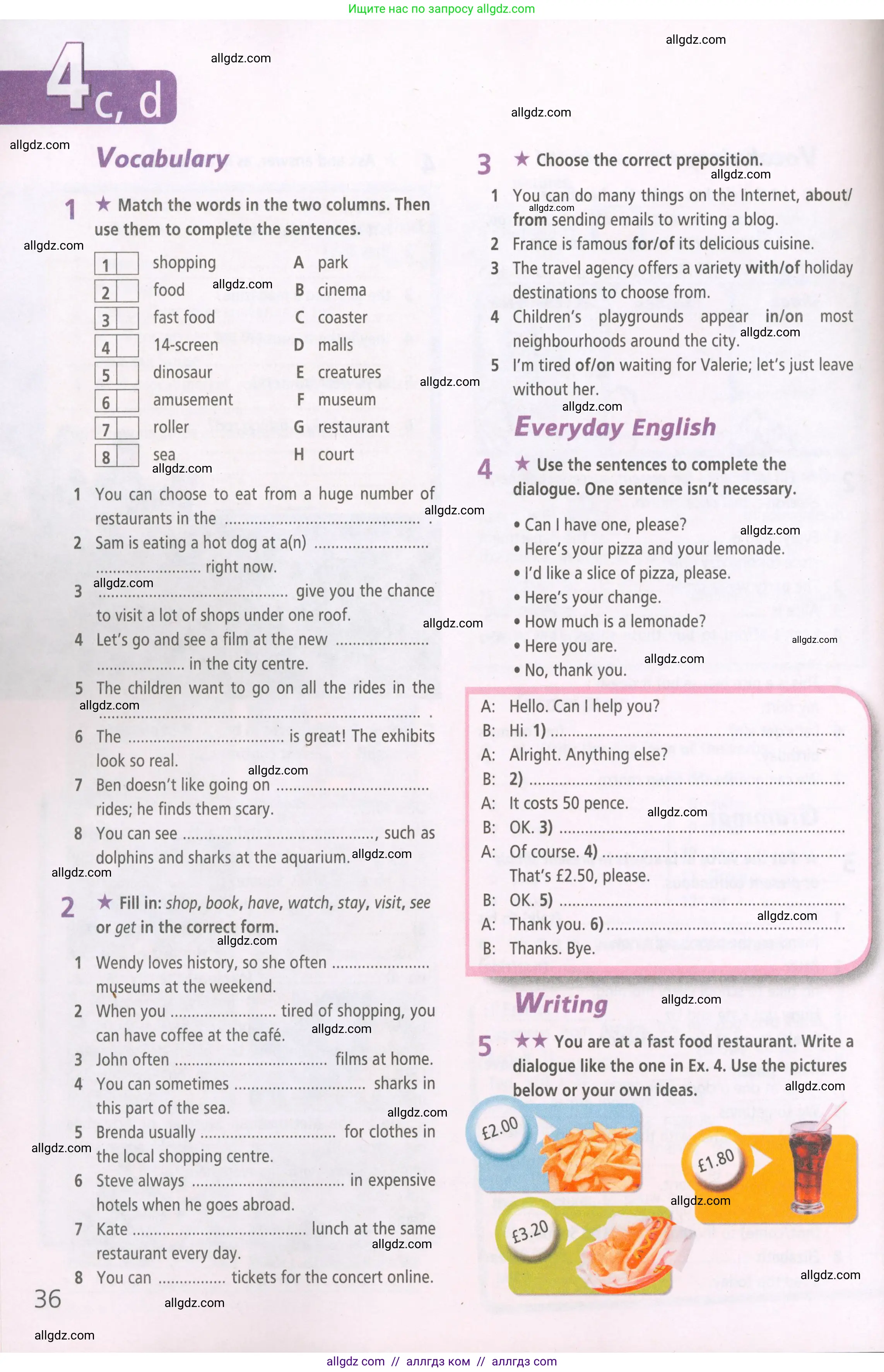 Английский язык (english), 5 класс Рабочая тетрадь (workbook), авторы: Баранова Ксения Михайловна (Baranova Ksenia), Дули Дженни (Dooley Jenny), Копылова Виктория Викторовна (Kopylova Victoria), Мильруд Радислав Петрович (Millrood Radislav), Эванс Вирджиния (Evans Virginia), издательство Просвещение, Москва, 2023, белого цвета, страница 36