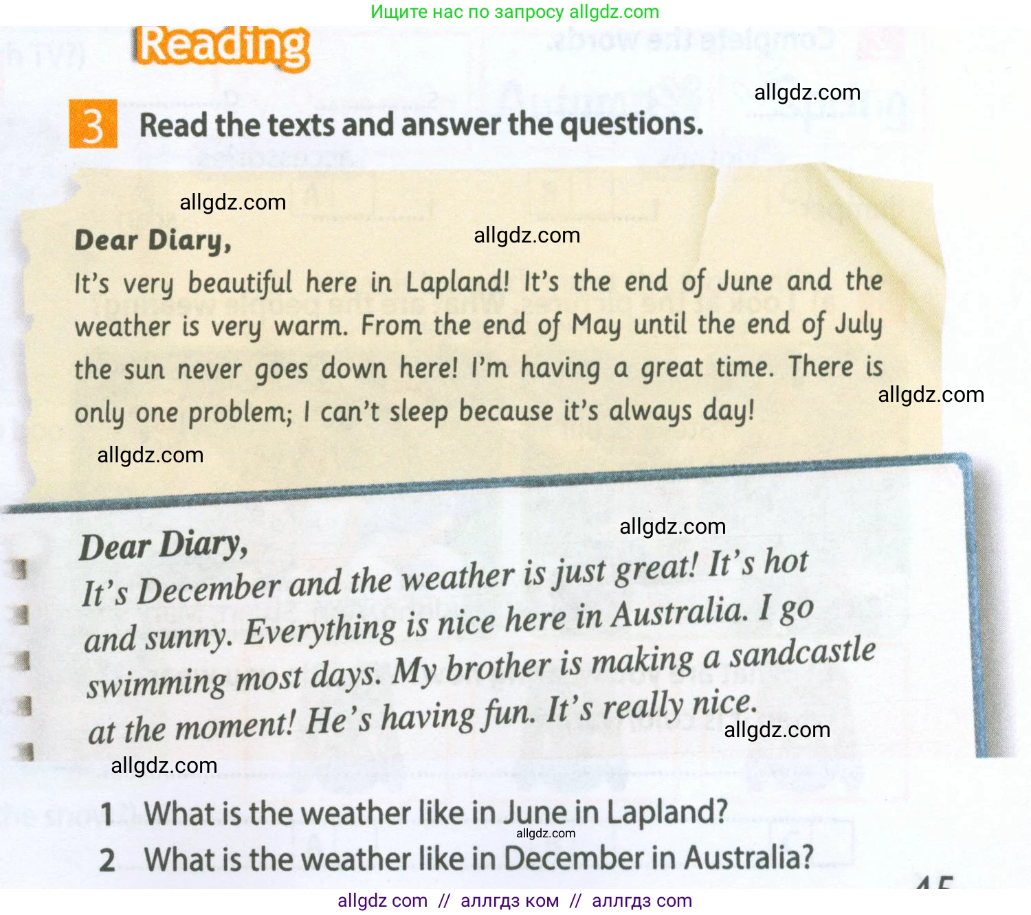 Английский язык (english), 5 класс Рабочая тетрадь (workbook), авторы: Ваулина Юлия Евгеньевна (Vaulina Julia), Дули Дженни (Dooley Jenny), Подоляко Ольга Евгеньевна (Podolyako Olga), Эванс Вирджиния (Evans Virginia), издательство Просвещение, Москва, 2023, жёлтого цвета, страница 45, номер 3, Условие 2023-2027