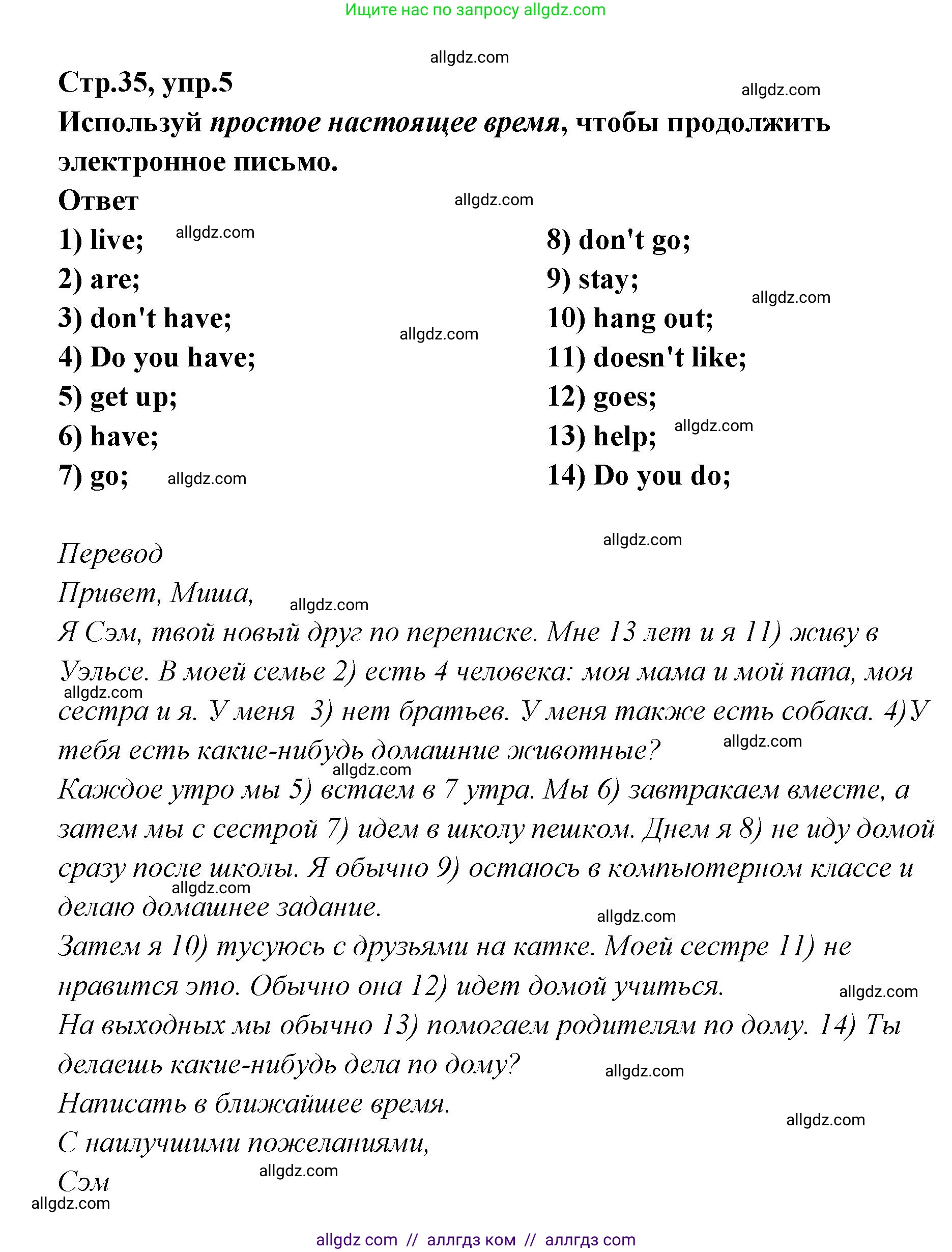 Английский язык (english), 5 класс сборник грамматических упражнений, автор: Смирнов Алексей Валерьевич, издательство Просвещение, Москва, 2023, белого цвета, страница 35, номер 5, Решение 1