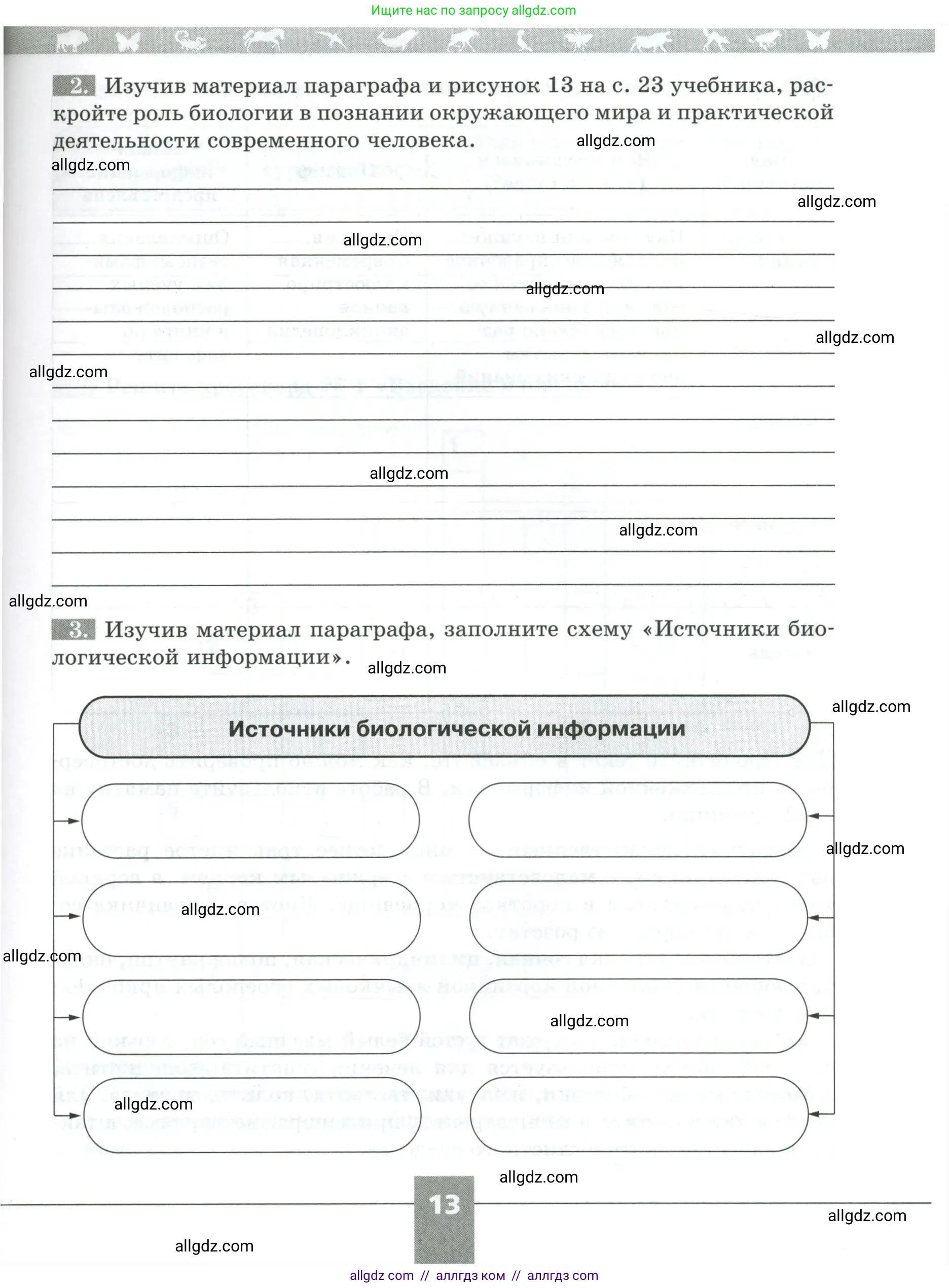 Биология, 5 класс рабочая тетрадь, авторы: Пасечник Владимир Васильевич, Суматохин Сергей Витальевич, Швецов Глеб Геннадьевич, Гапонюк Зоя Георгиевна, Косарькова Марина Викторовна, издательство Просвещение, Москва, 2023, оранжевого цвета, страница 13